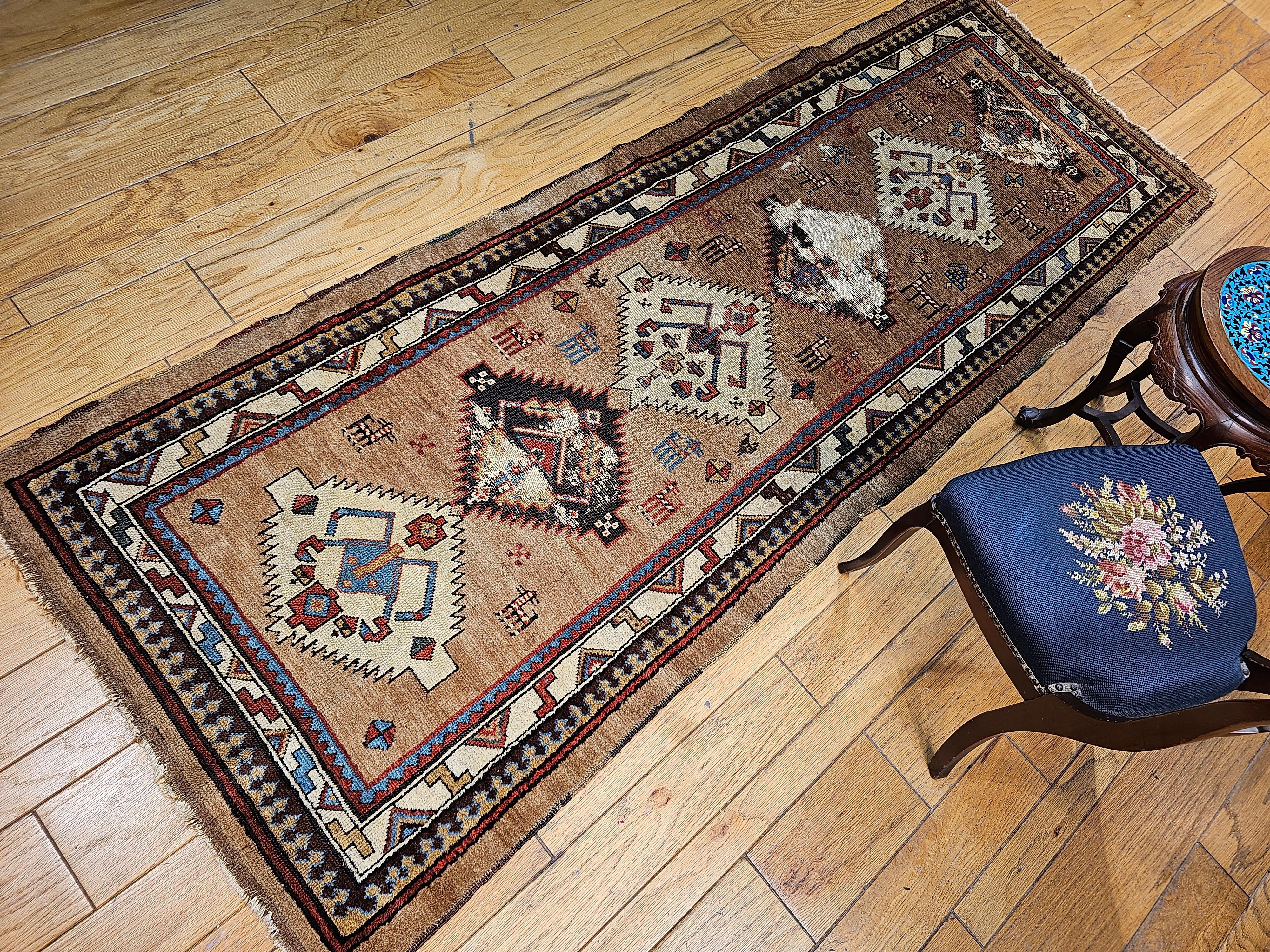 19th Century Persian Kurdish Camel Hair Runner For Sale 8