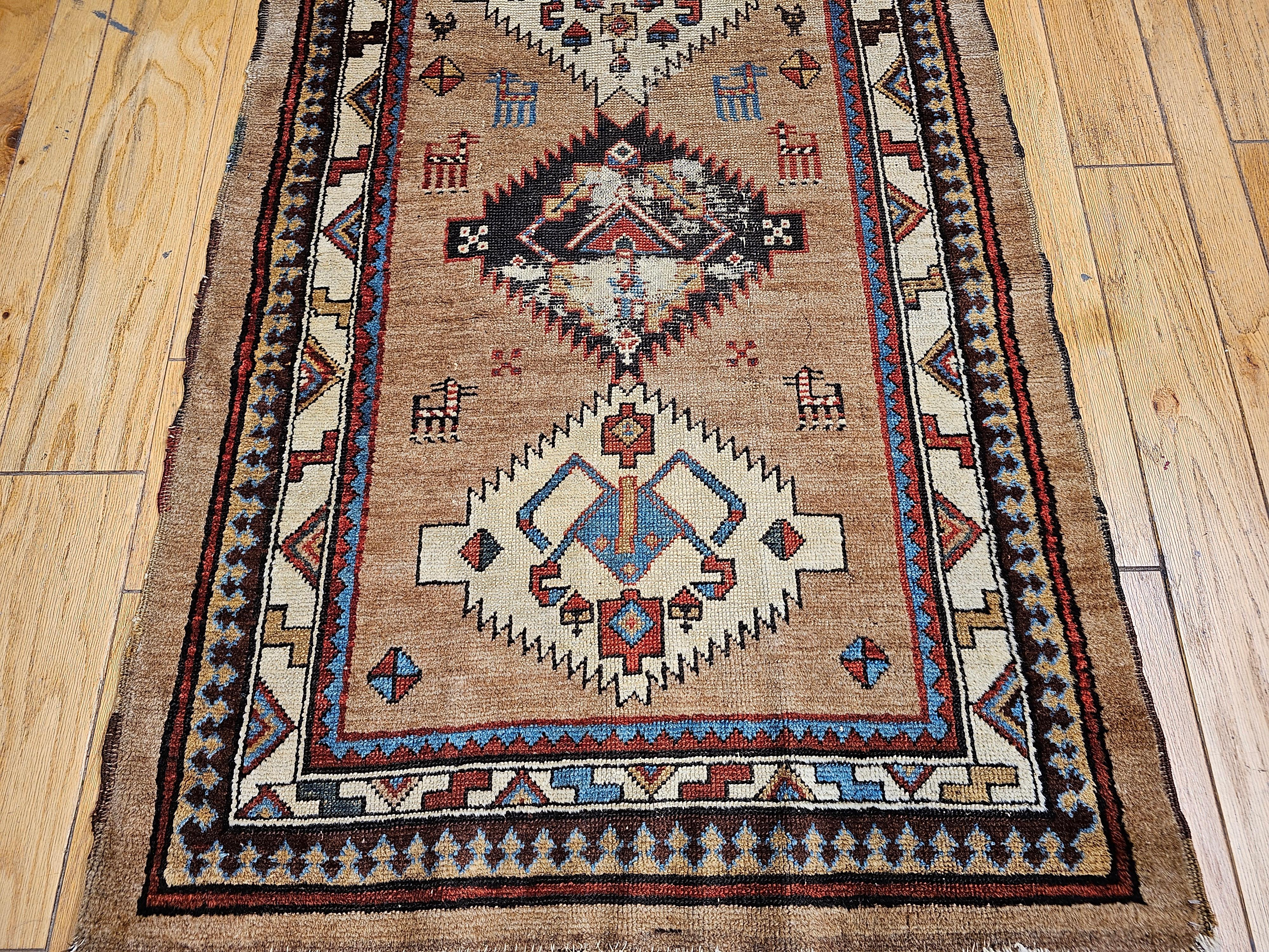 Vegetable Dyed 19th Century Persian Kurdish Camel Hair Runner For Sale
