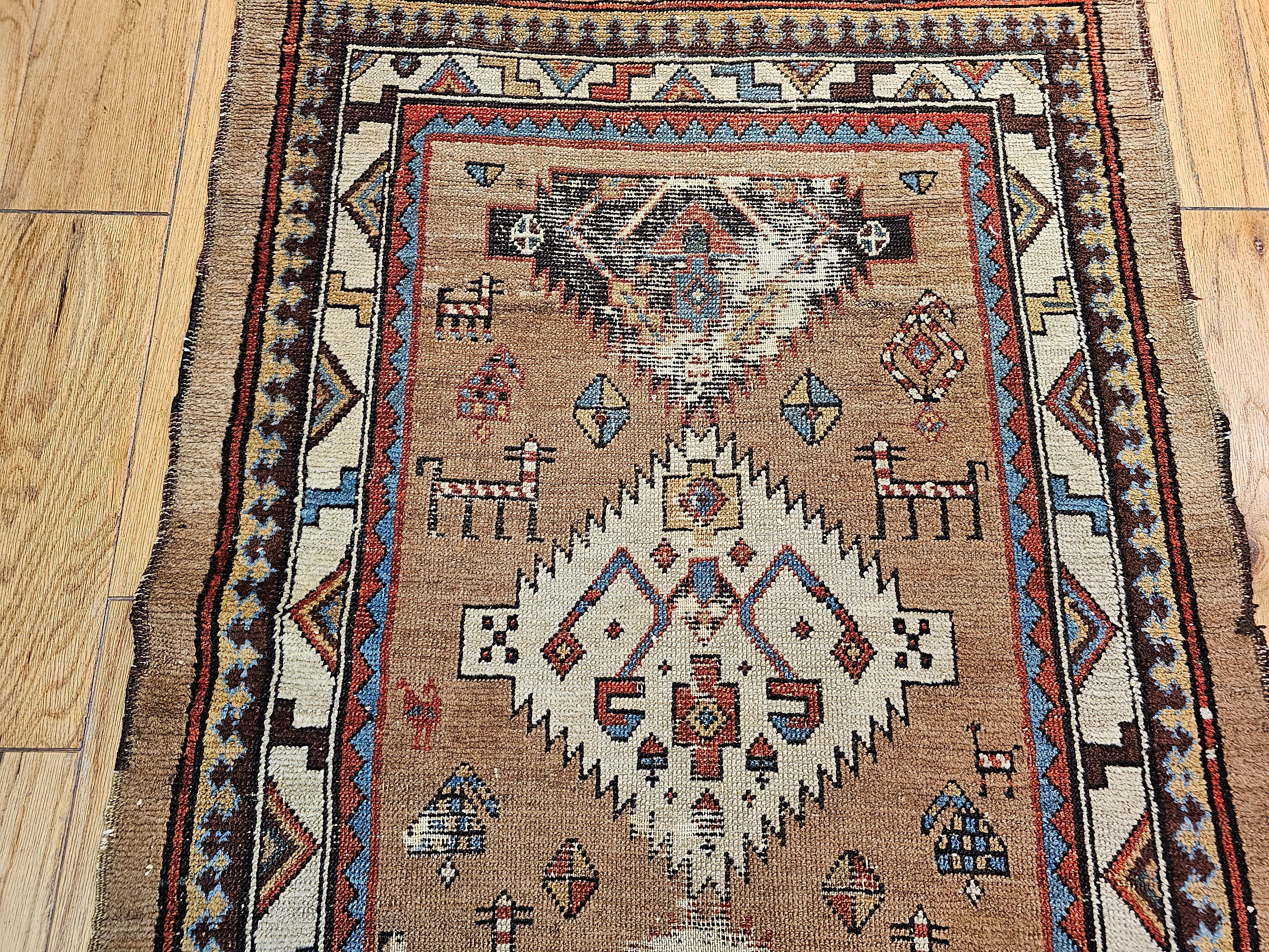 Wool 19th Century Persian Kurdish Camel Hair Runner For Sale