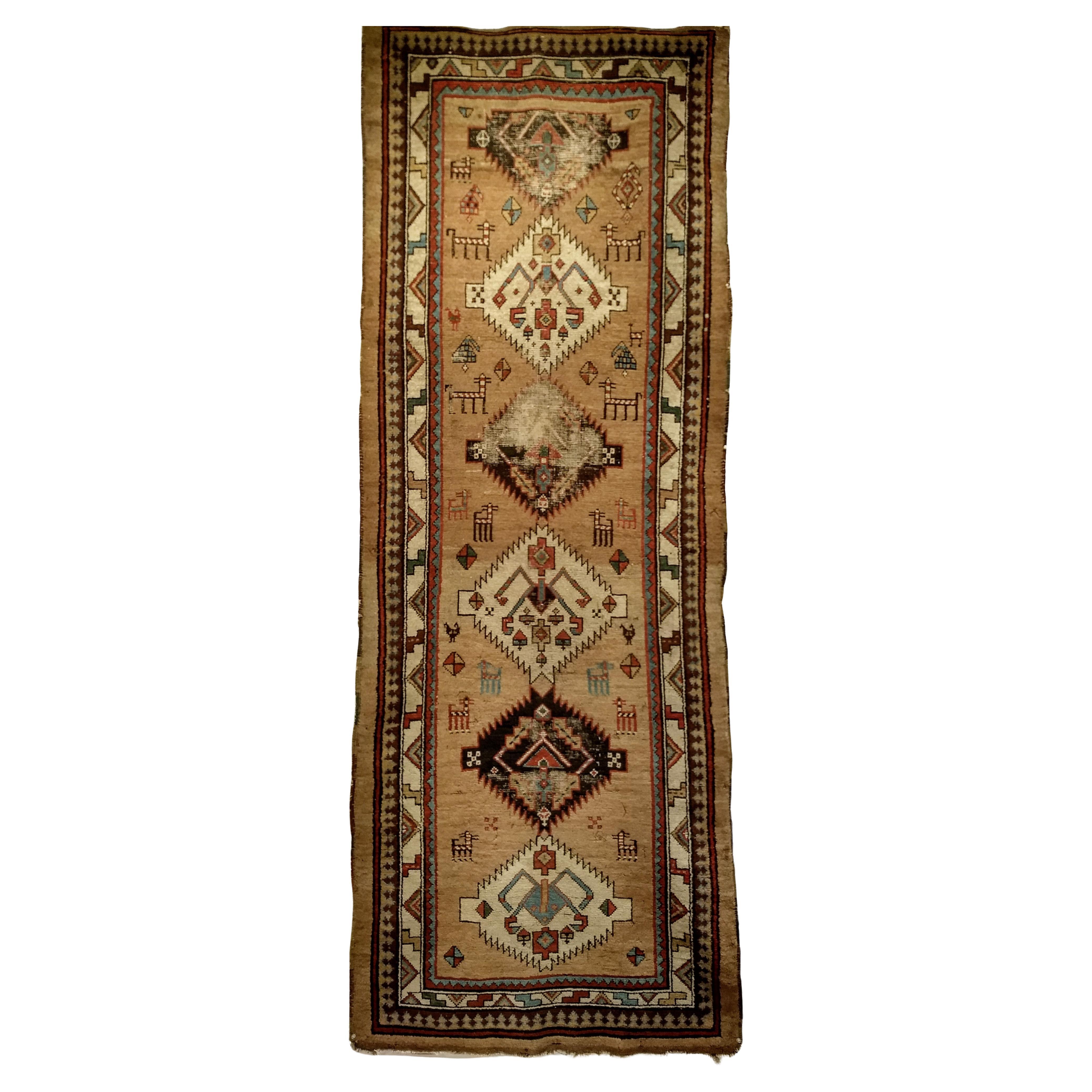 19th Century Persian Kurdish Camel Hair Runner