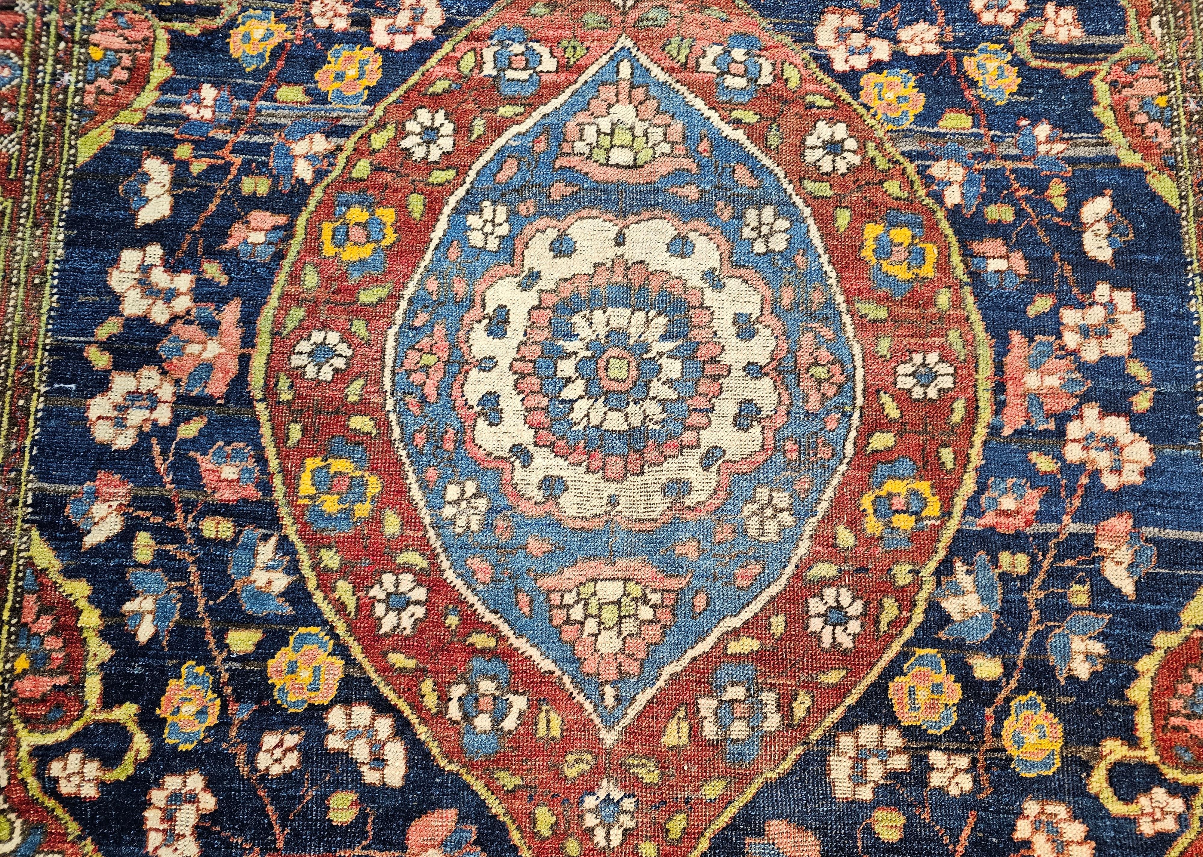 19th Century Persian Kurdish in Navy, French  Blue, Green, Yellow, Red, Pink For Sale 4