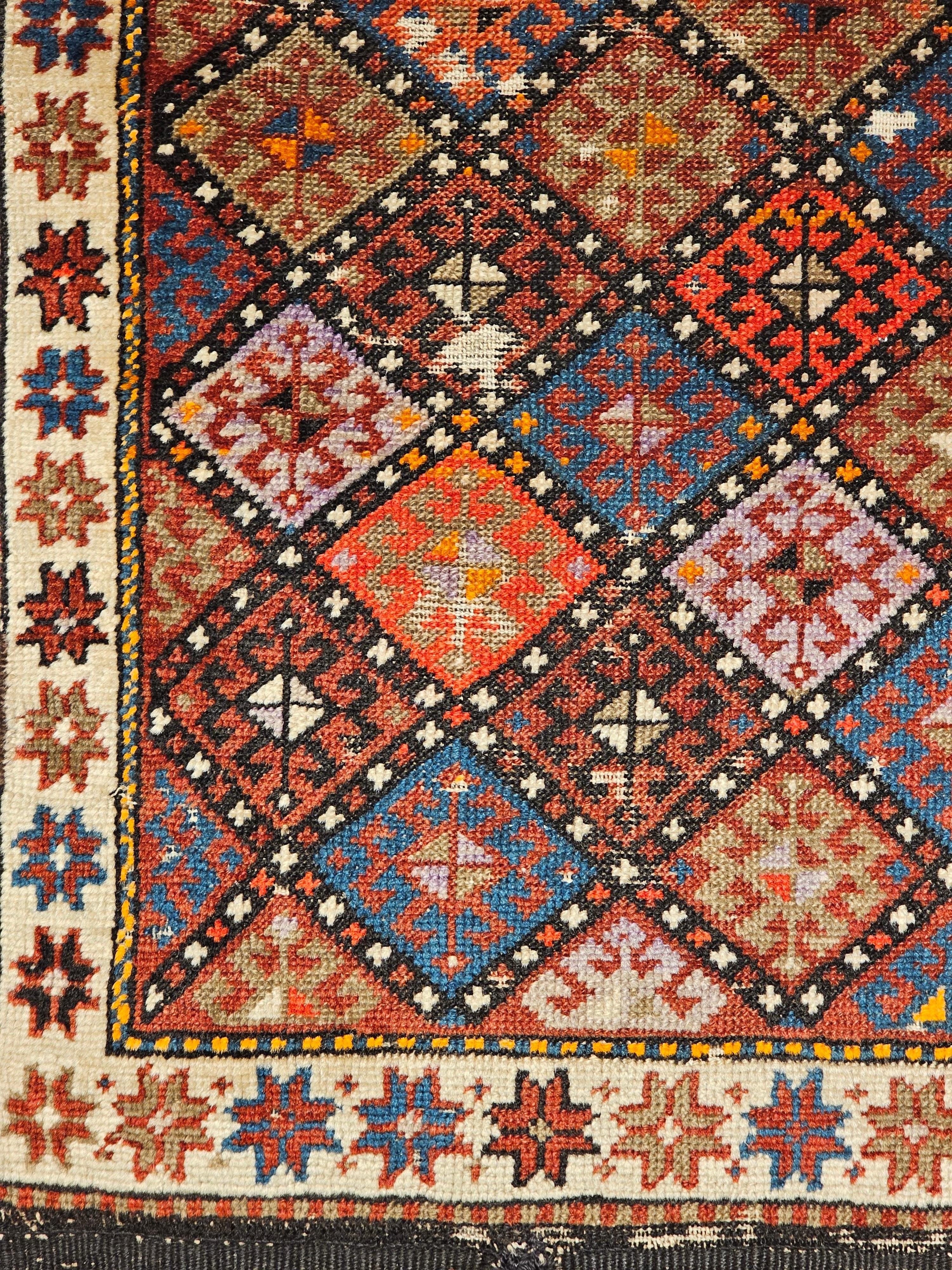 19th Century Persian Kurdish Tribal Bagface with Multicolor Geometrical Design In Good Condition For Sale In Barrington, IL