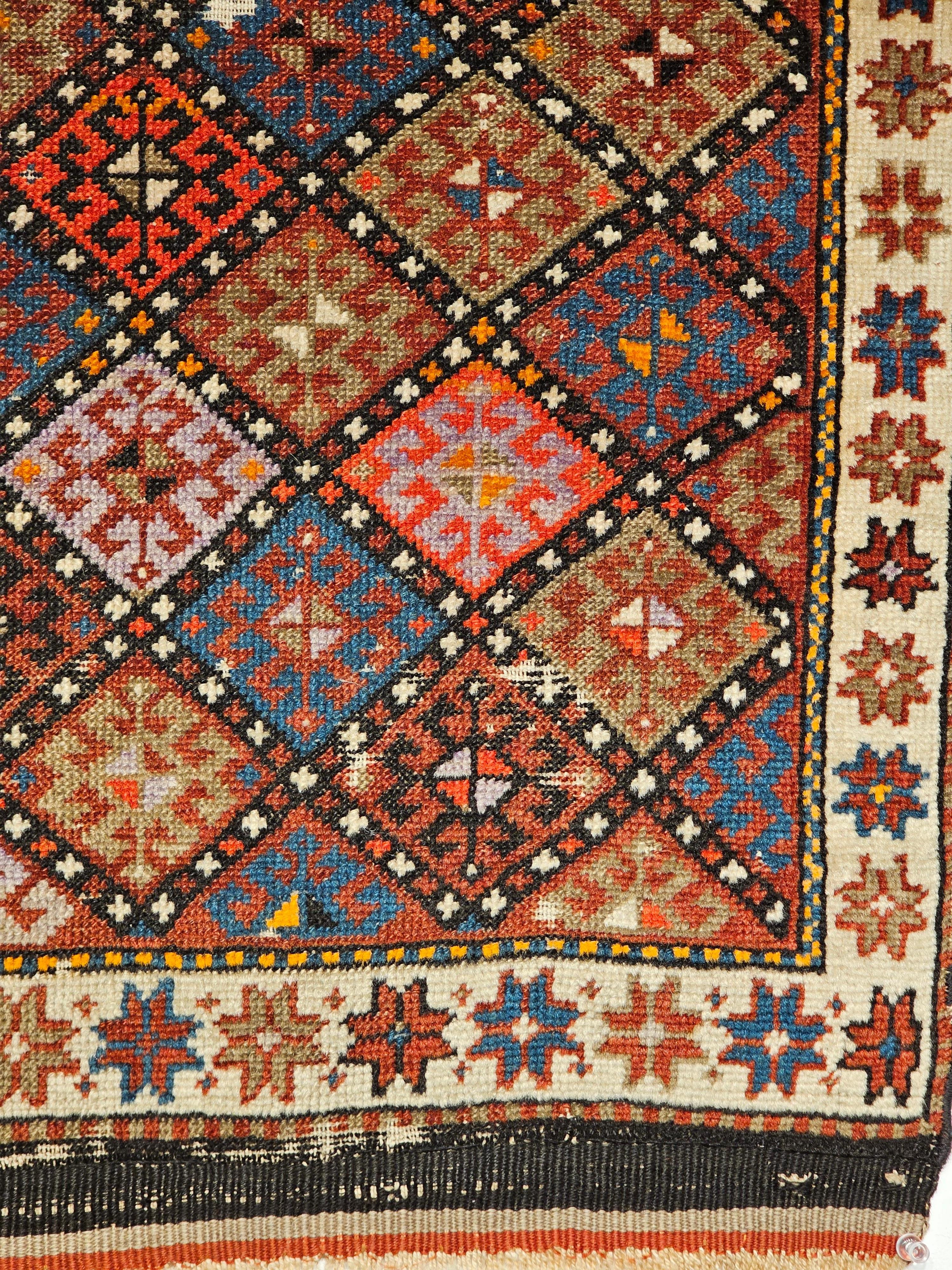Wool 19th Century Persian Kurdish Tribal Bagface with Multicolor Geometrical Design For Sale