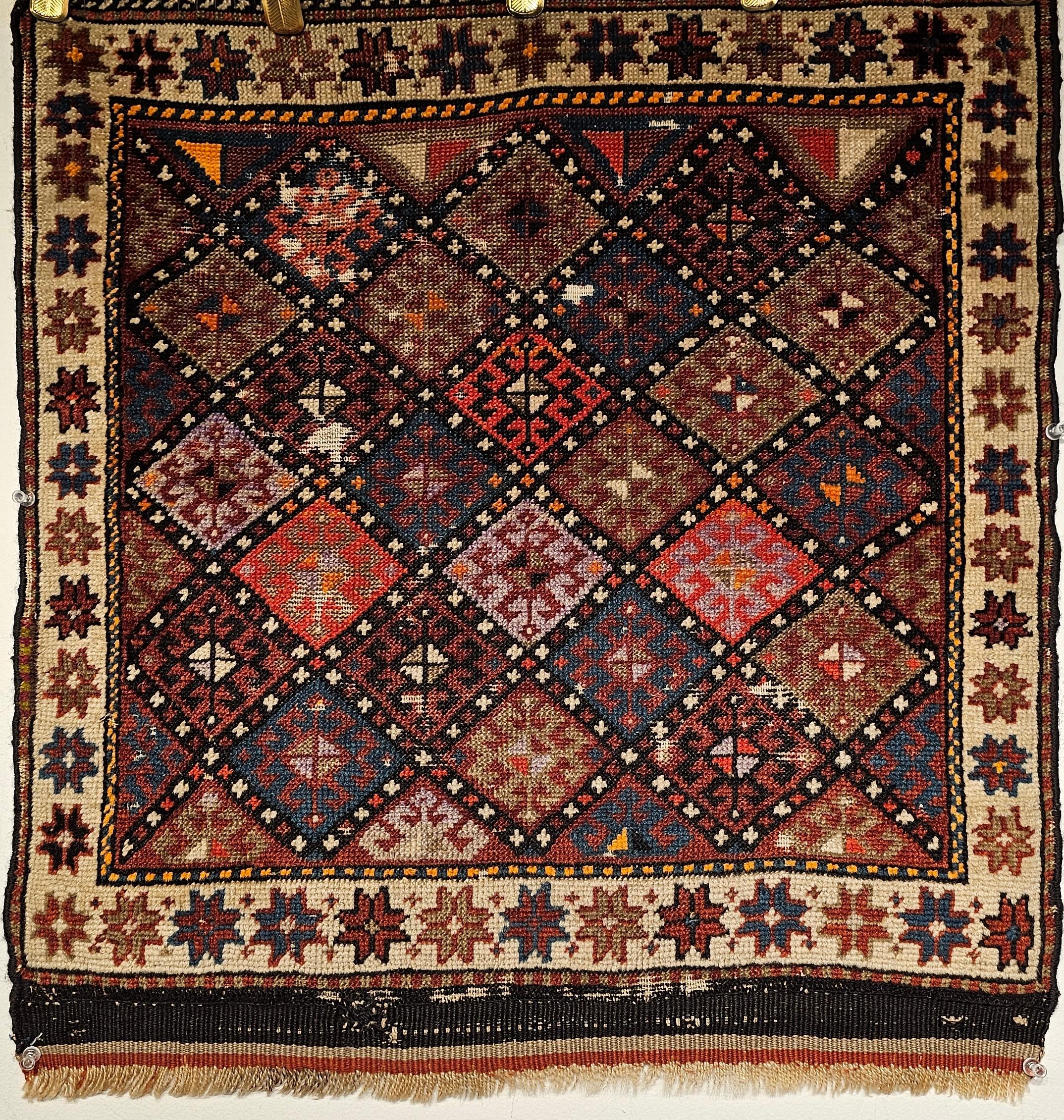 19th Century Persian Kurdish Tribal Bagface with Multicolor Geometrical Design For Sale 1