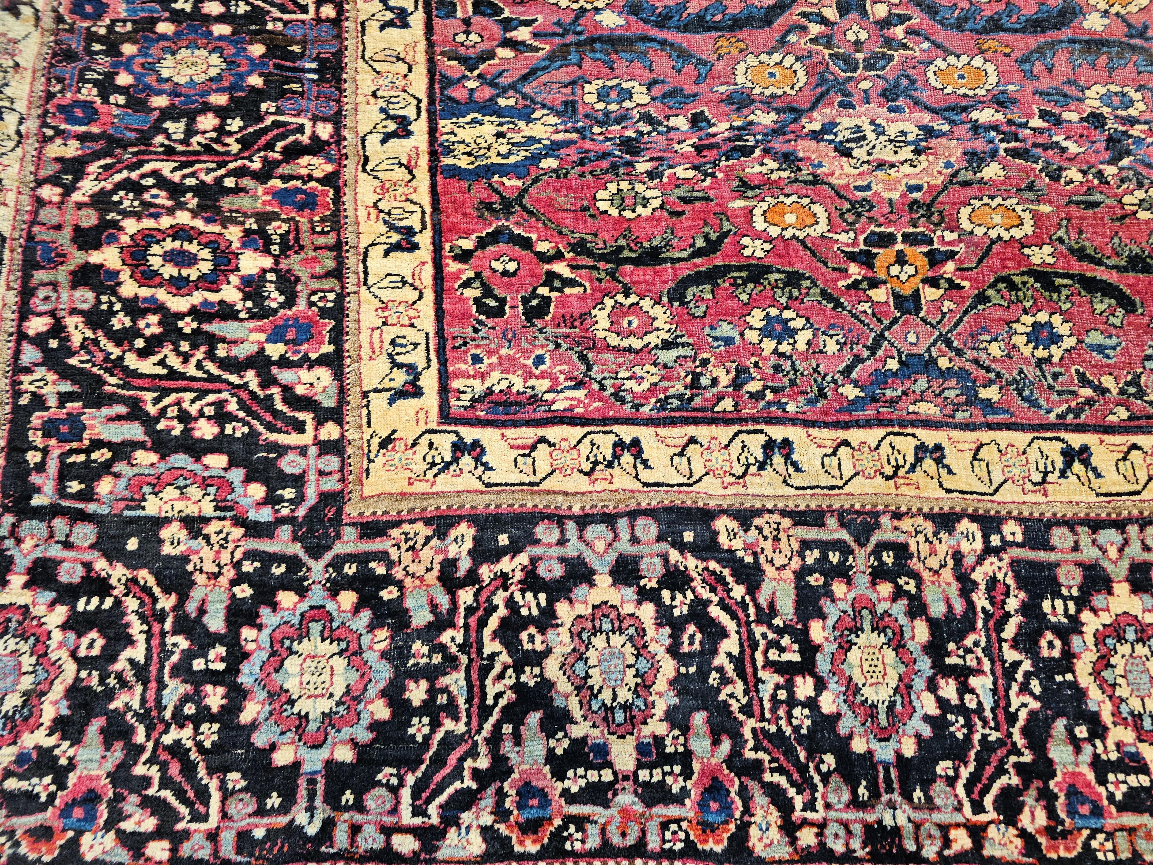 19th Century Persian Mahal Sultanabad in Allover Pattern in Red, Navy, Yellow For Sale 5