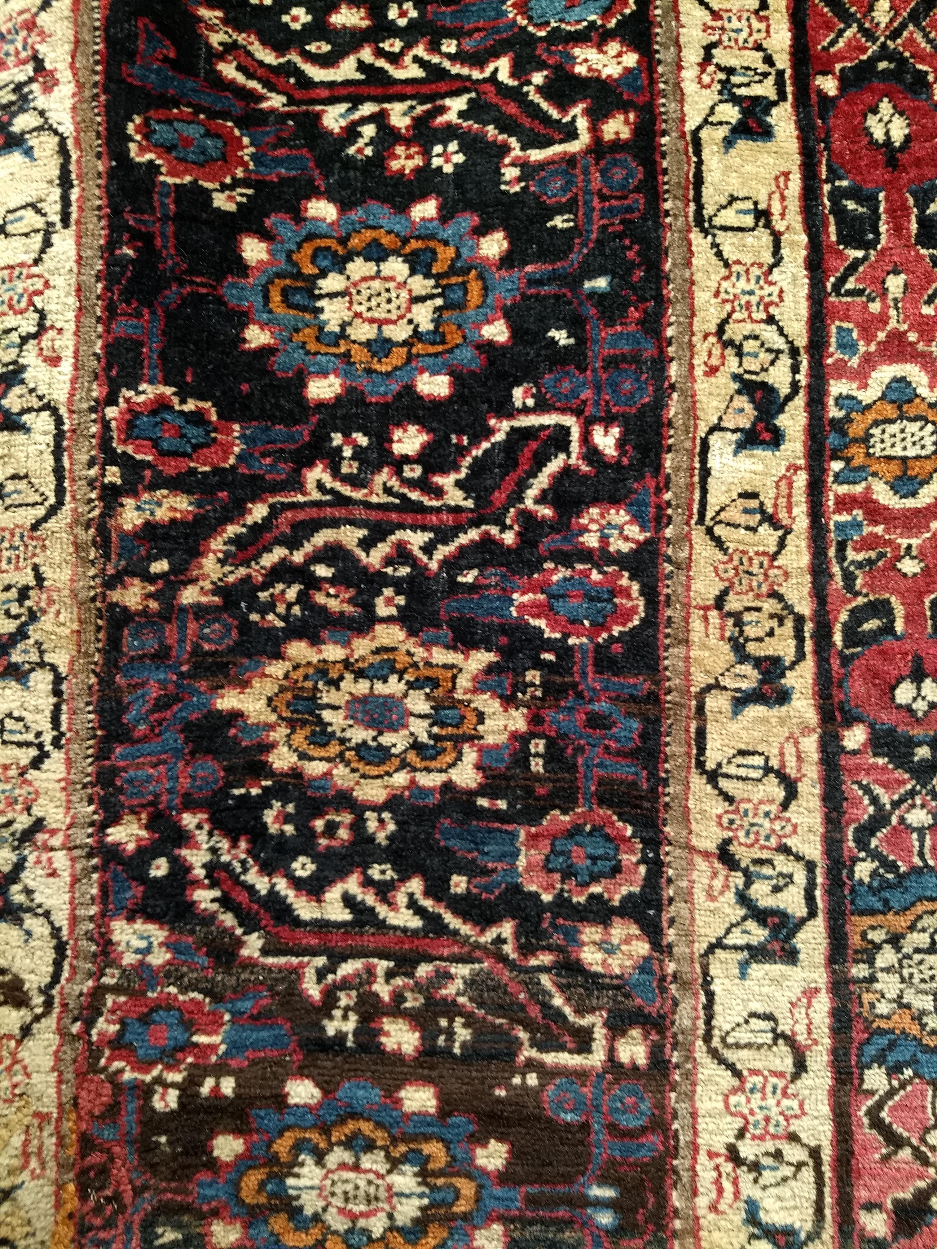 19th Century Persian Mahal Sultanabad in Allover Pattern in Red, Navy, Yellow For Sale 6