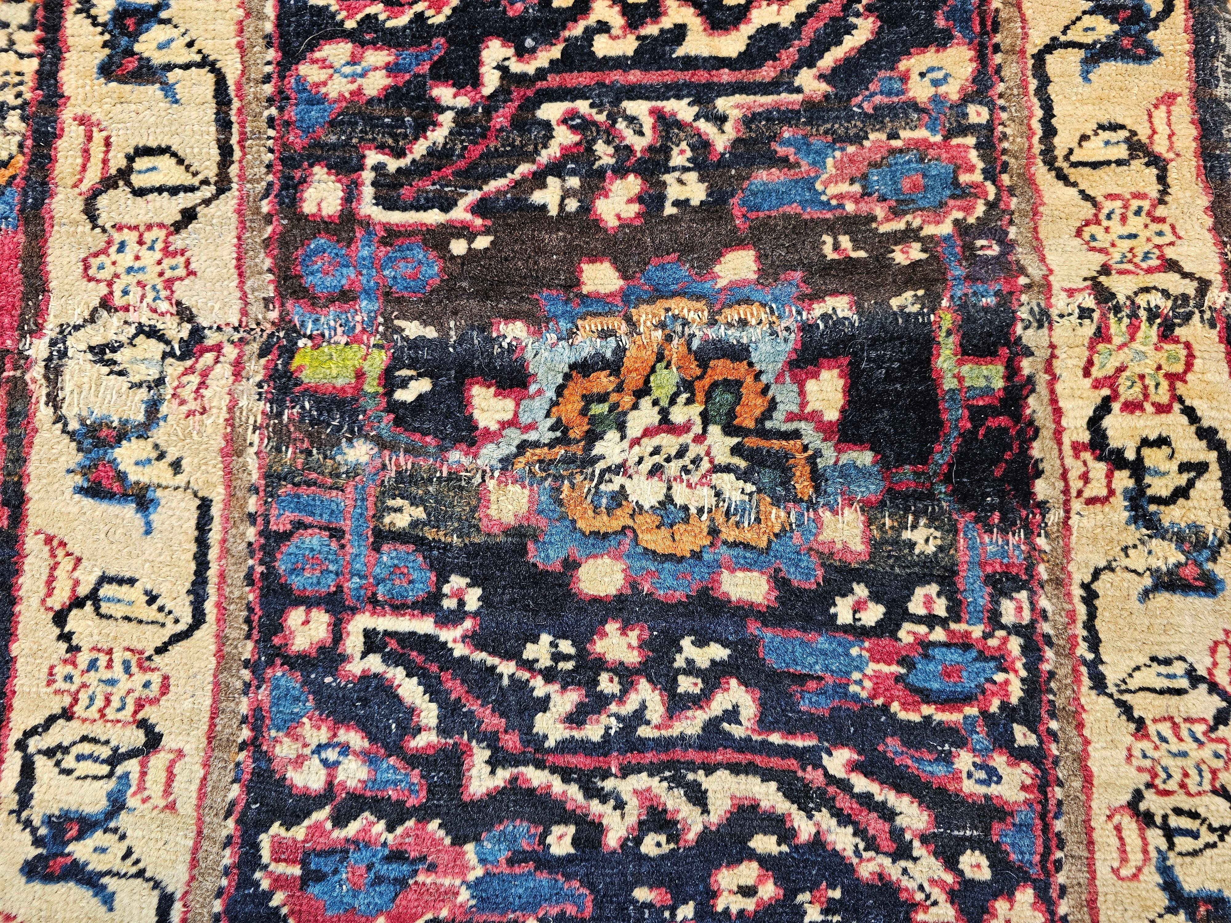 19th Century Persian Mahal Sultanabad in Allover Pattern in Red, Navy, Yellow For Sale 15