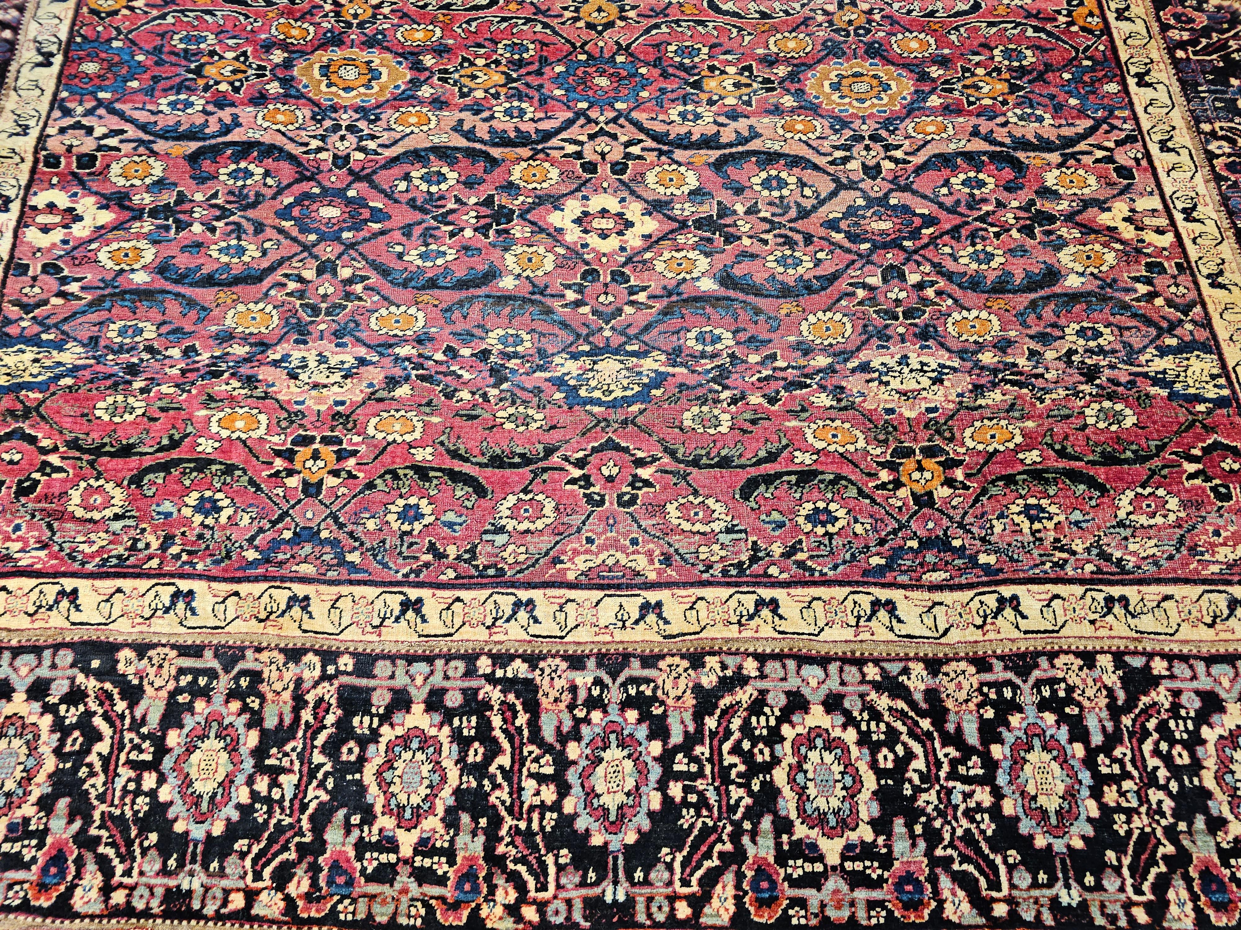 19th Century Persian Mahal Sultanabad in Allover Pattern in Red, Navy, Yellow In Good Condition For Sale In Barrington, IL