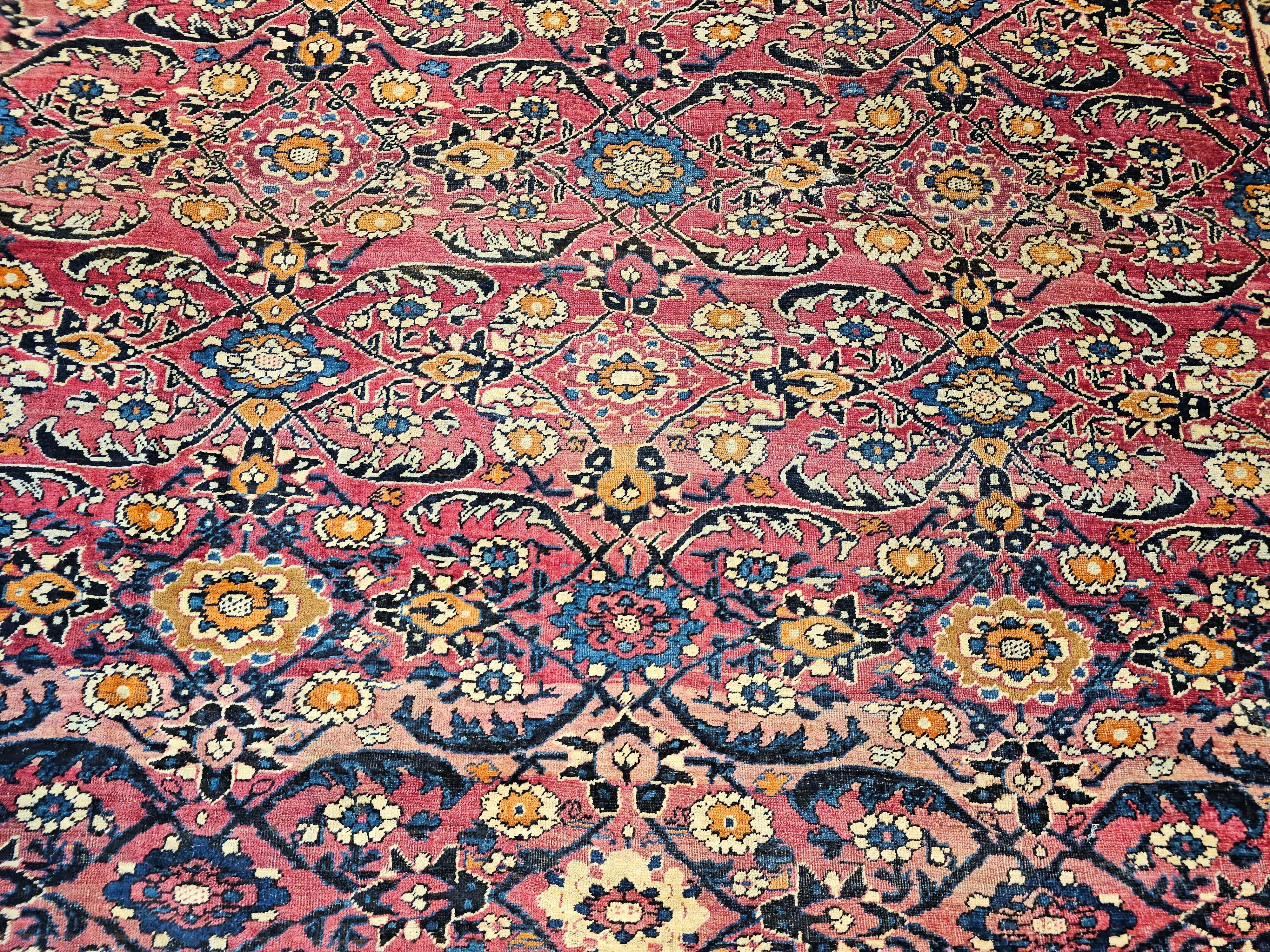 Wool 19th Century Persian Mahal Sultanabad in Allover Pattern in Red, Navy, Yellow For Sale