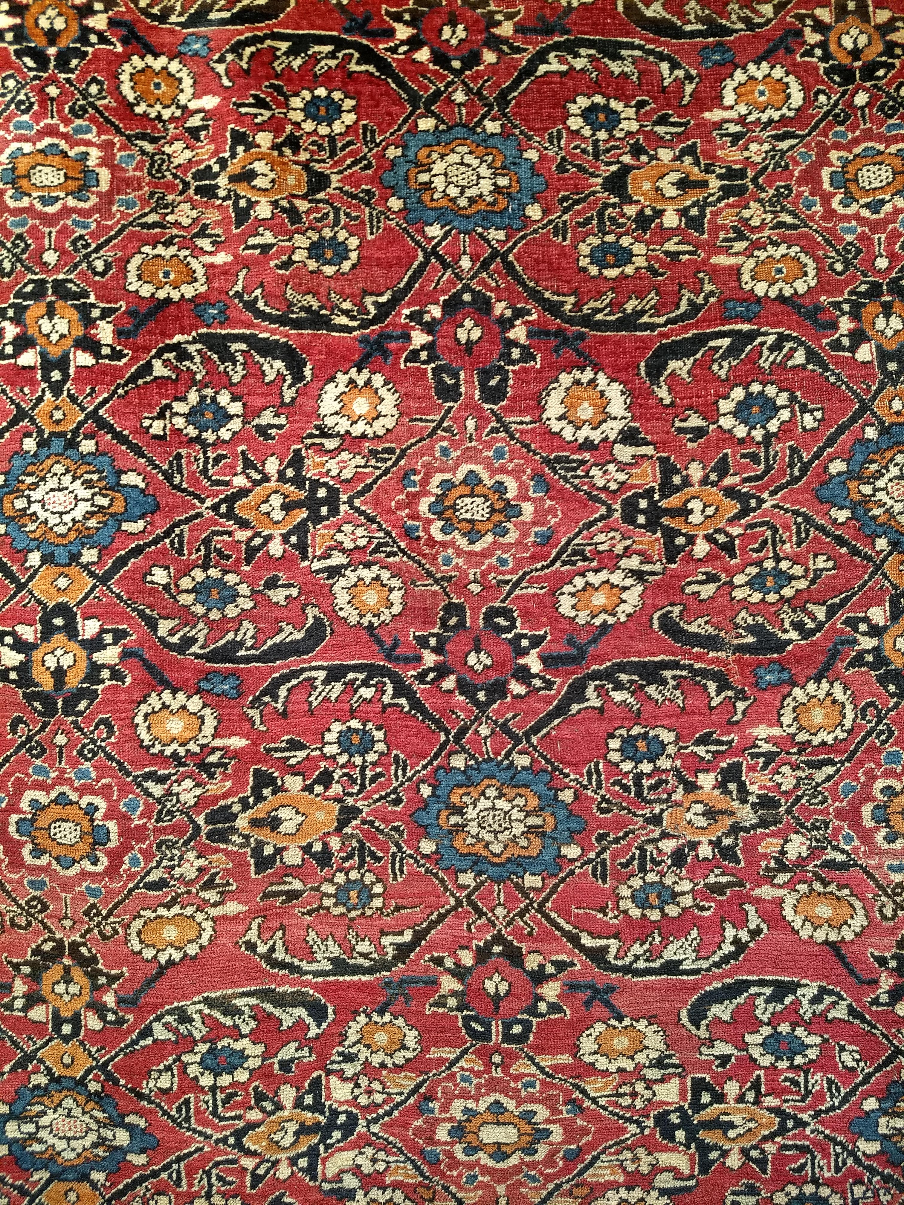 19th Century Persian Mahal Sultanabad in Allover Pattern in Red, Navy, Yellow For Sale 2