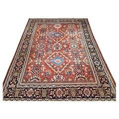 19th Century Persian Mahal Sultanabad in an Allover Pattern in Red, Navy, Ivory