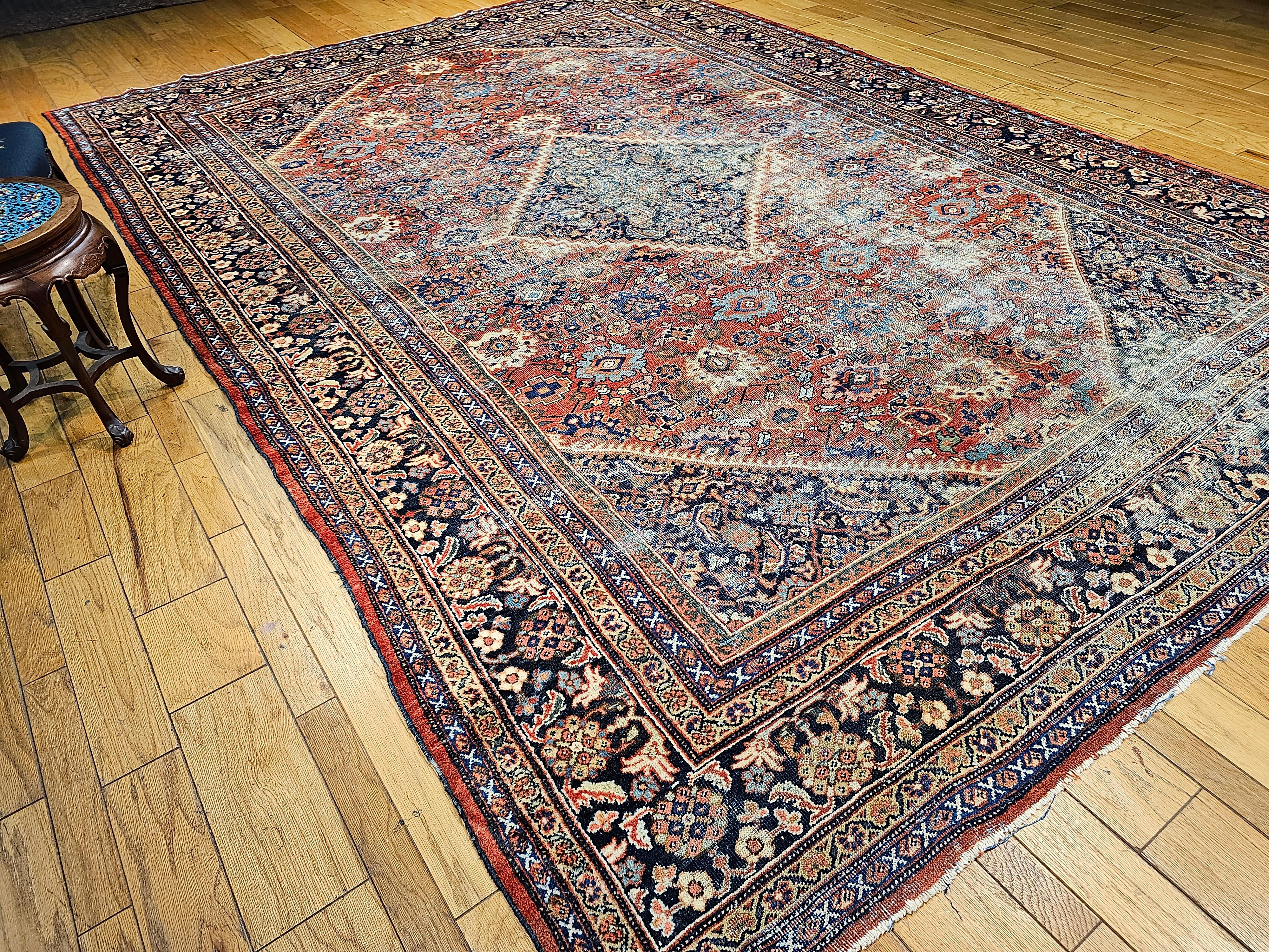 19th Century Persian Mahal Sultanabad in Geometric Pattern in Rust-Red, Blue For Sale 7