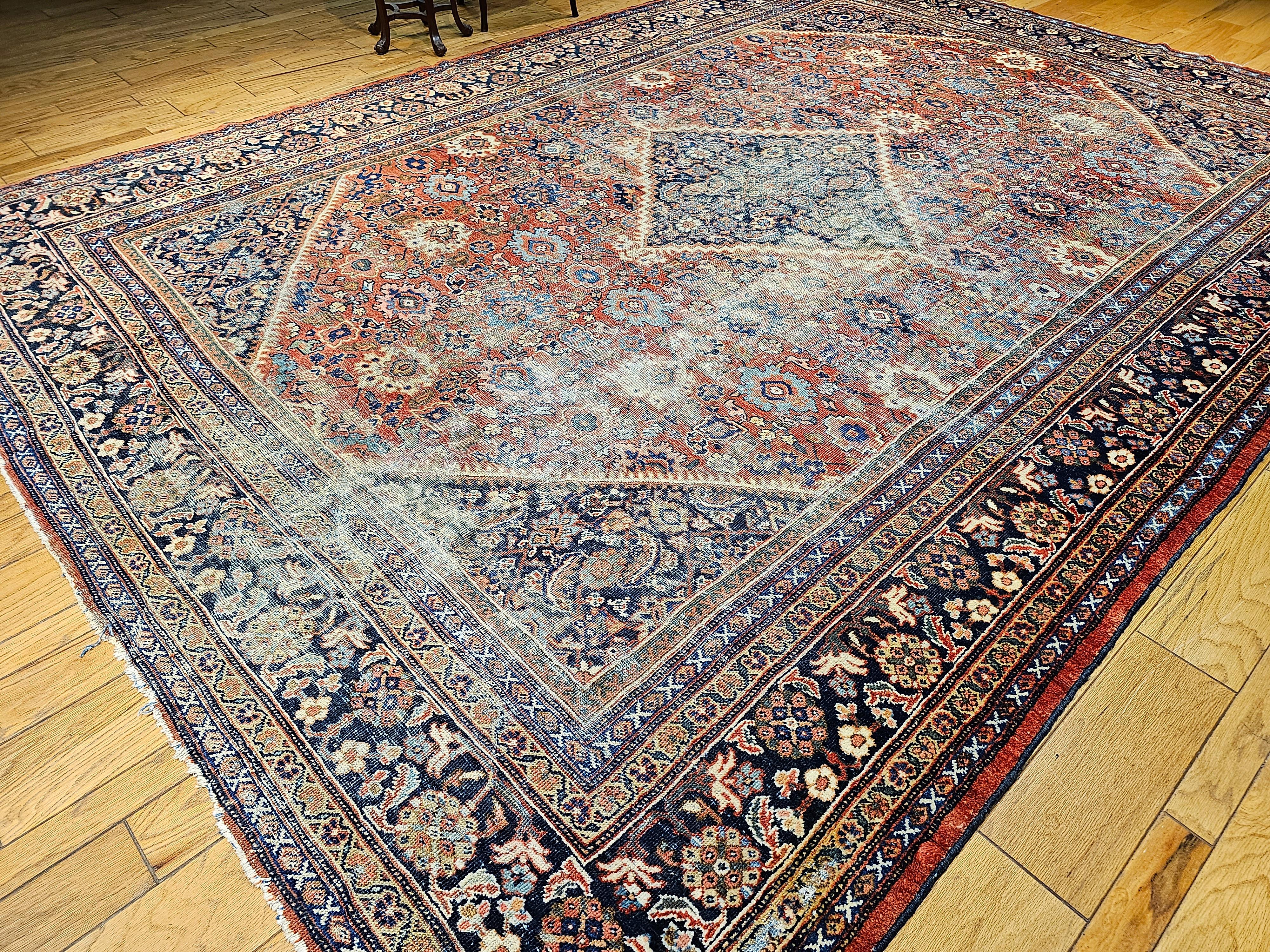 19th Century Persian Mahal Sultanabad in Geometric Pattern in Rust-Red, Blue For Sale 8