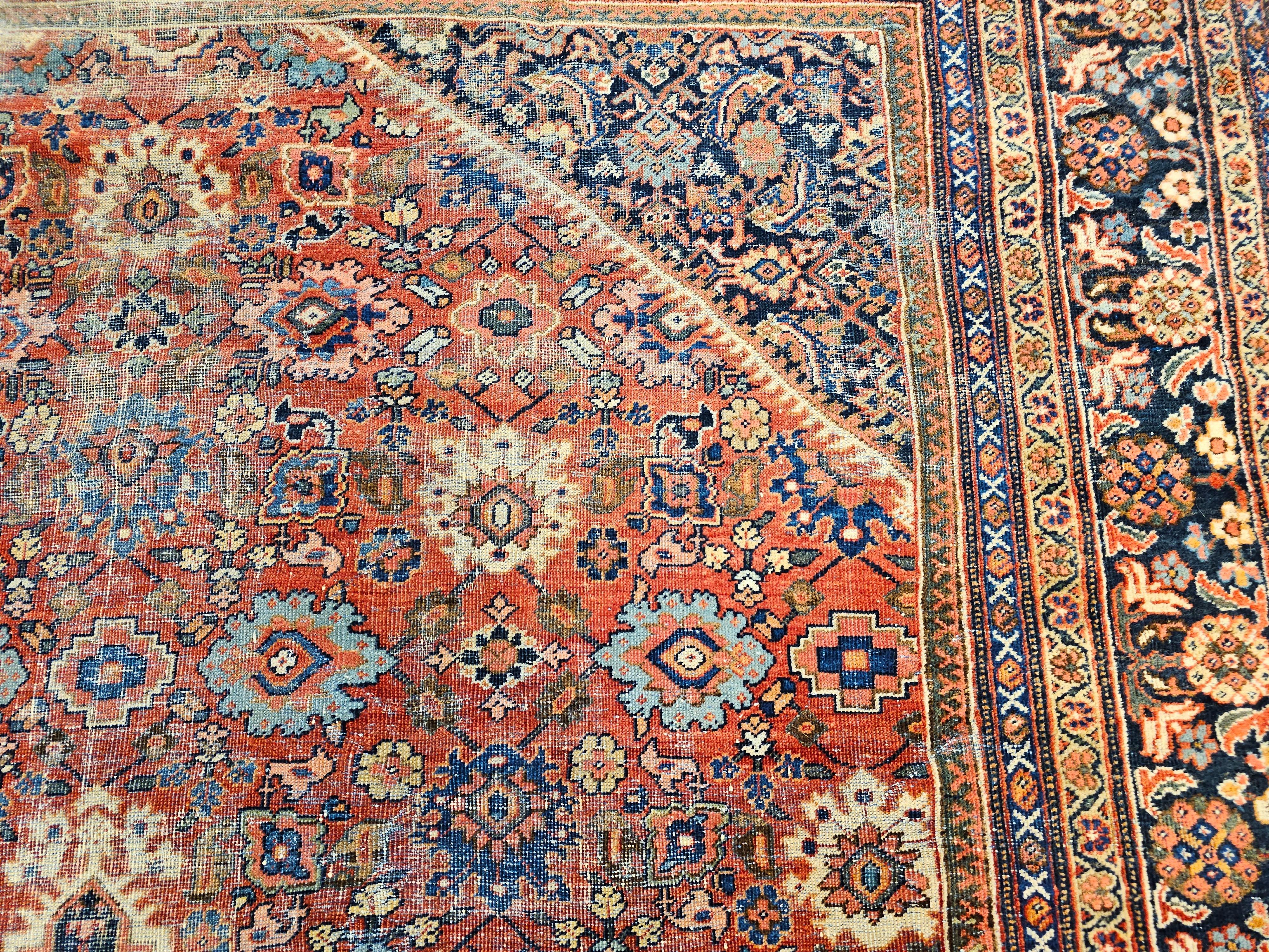 19th Century Persian Mahal Sultanabad in Geometric Pattern in Rust-Red, Blue For Sale 3