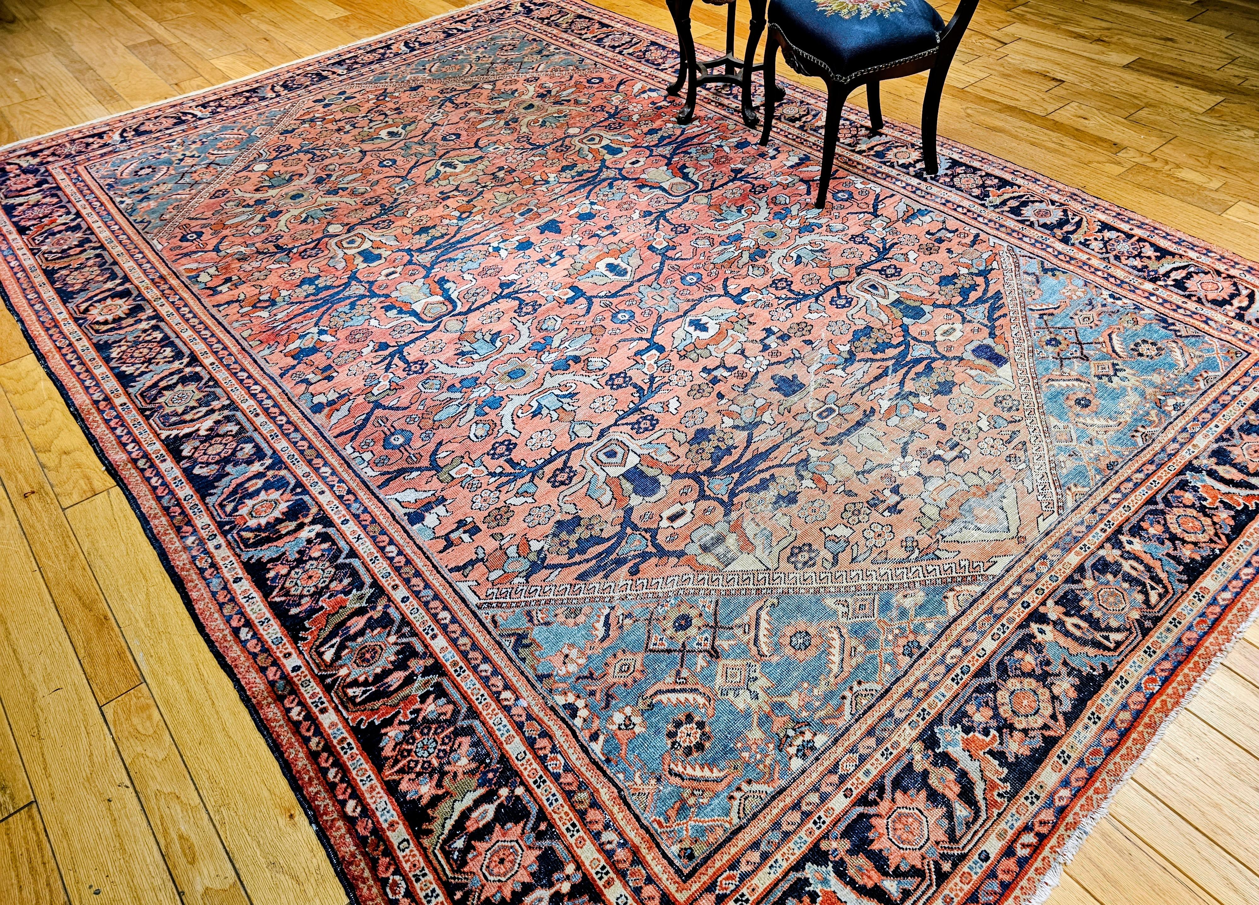 19th Century Persian Mahal Sultanabad Rug in Allover Pattern in Rust, Turquoise For Sale 10