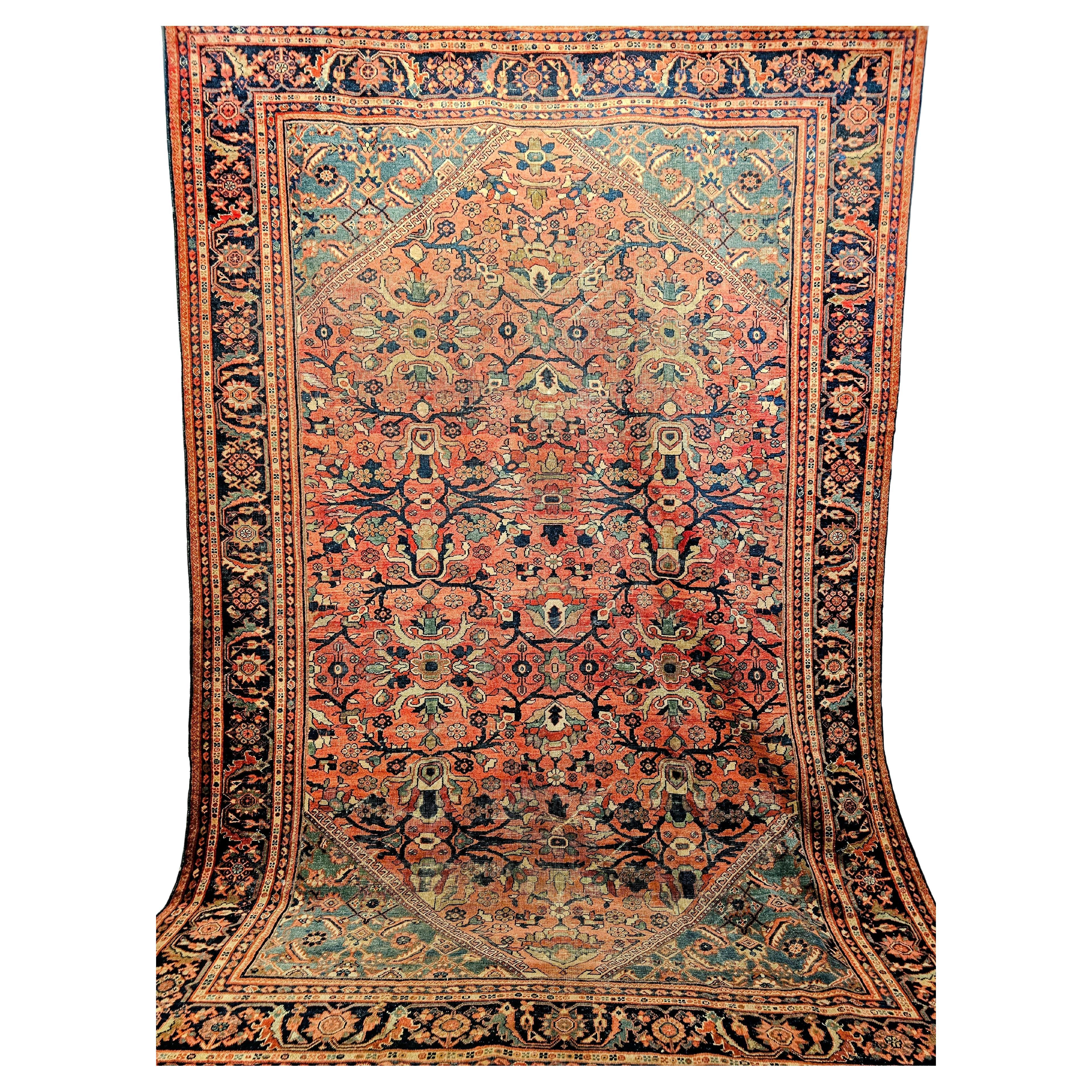 19th Century Persian Mahal Sultanabad Rug in Allover Pattern in Rust, Turquoise