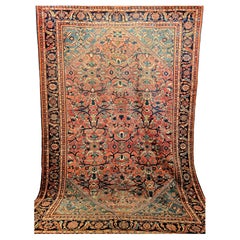 19th Century Persian Mahal Sultanabad Rug in Allover Pattern in Rust, Turquoise