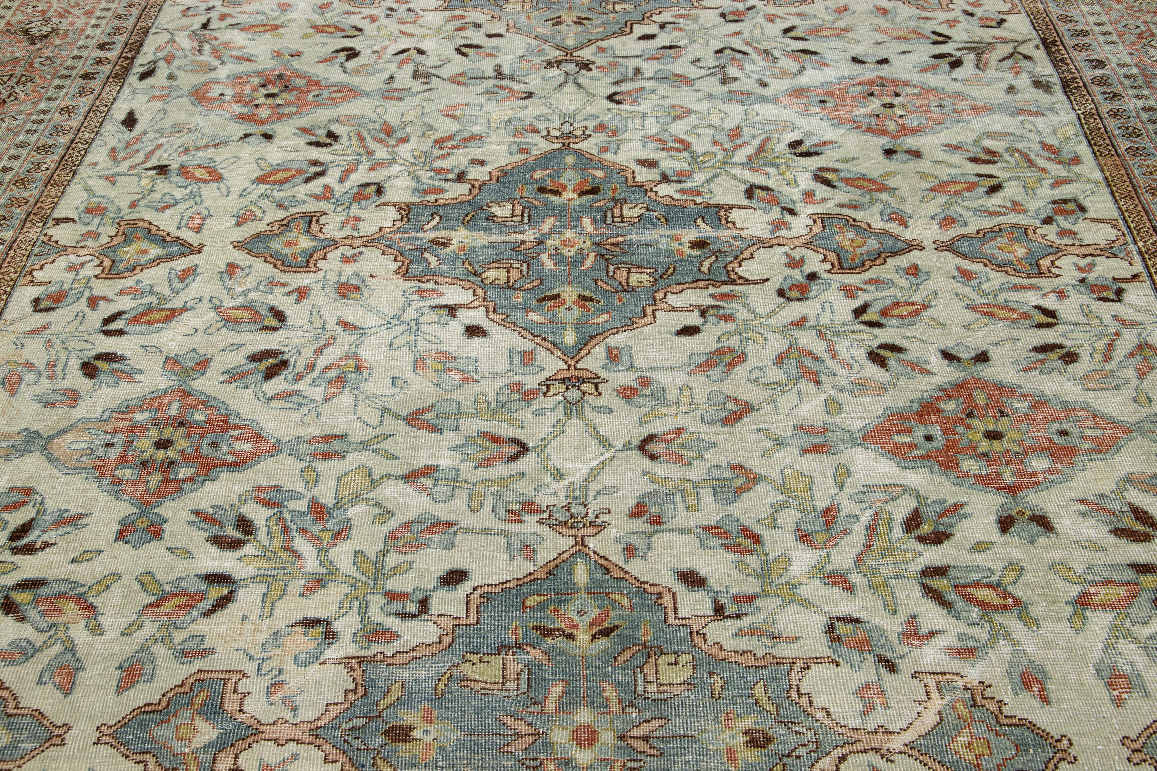 Islamic 19th Century Persian Mahal Wool Rug In Beige Featuring an Allover Pattern  For Sale