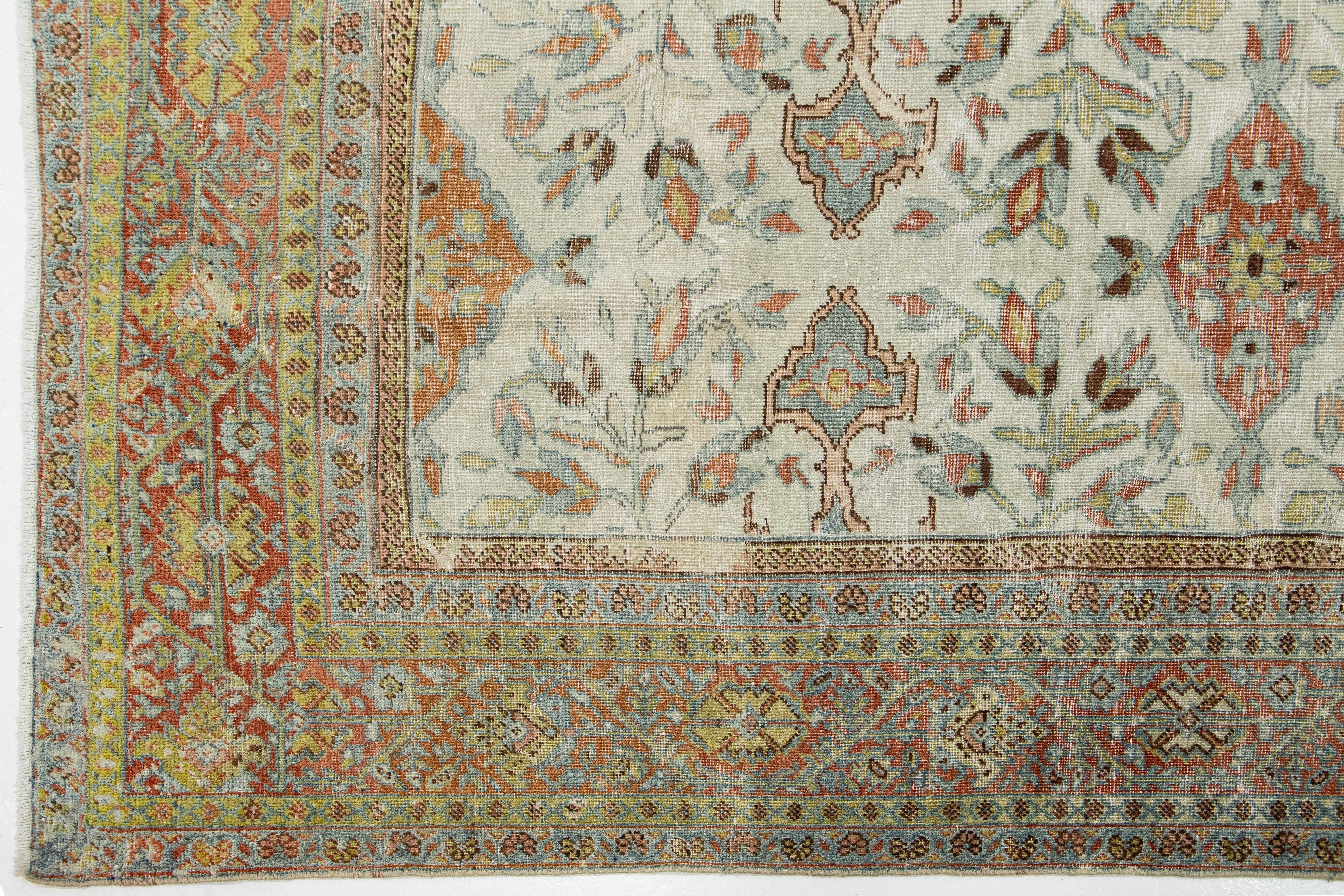 19th Century Persian Mahal Wool Rug In Beige Featuring an Allover Pattern  For Sale 1