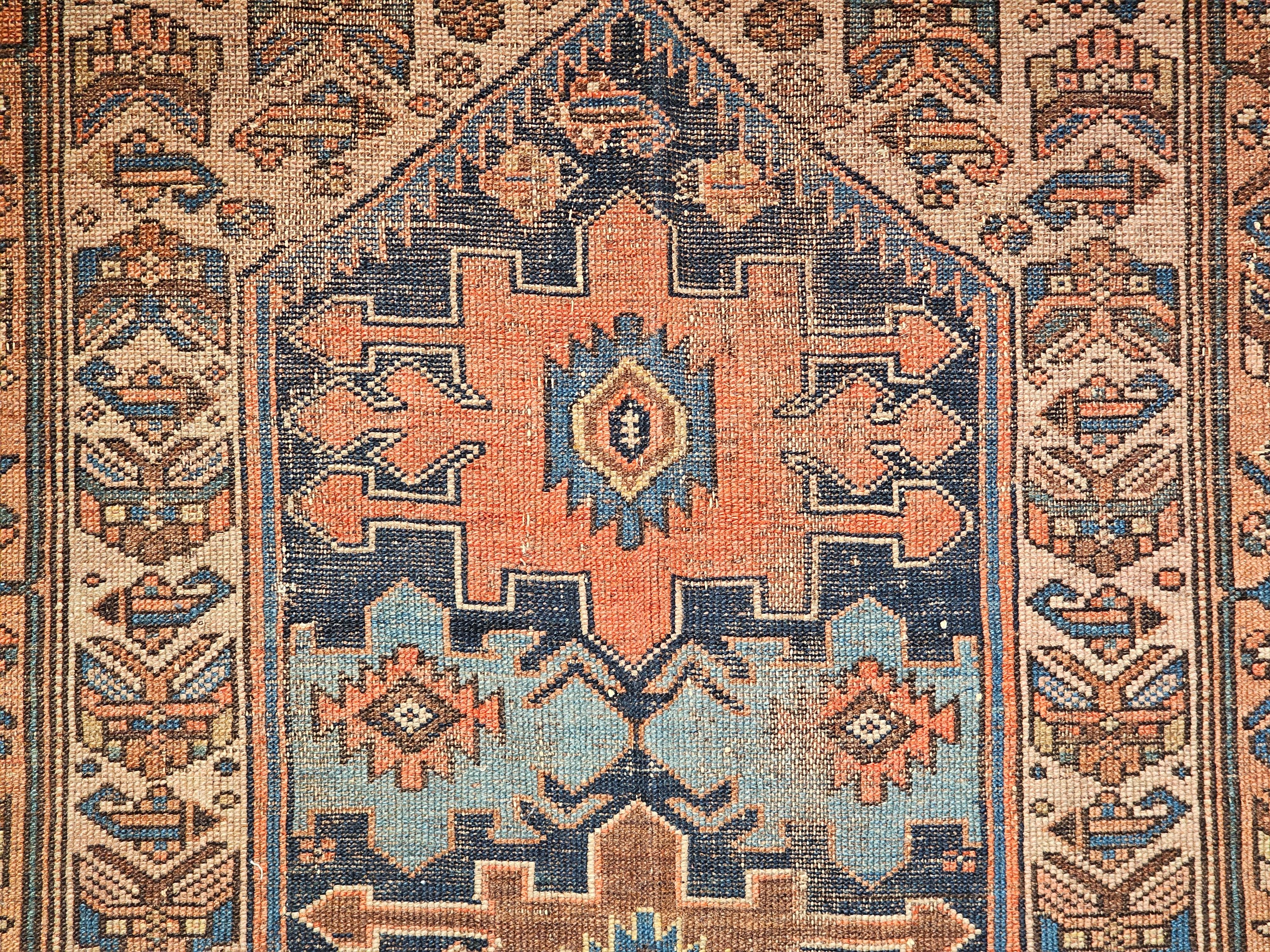Persischer Malayer-Teppich des 19. Jahrhunderts mit geometrischem Muster in Türkis, Elfenbein und Brown im Angebot 2