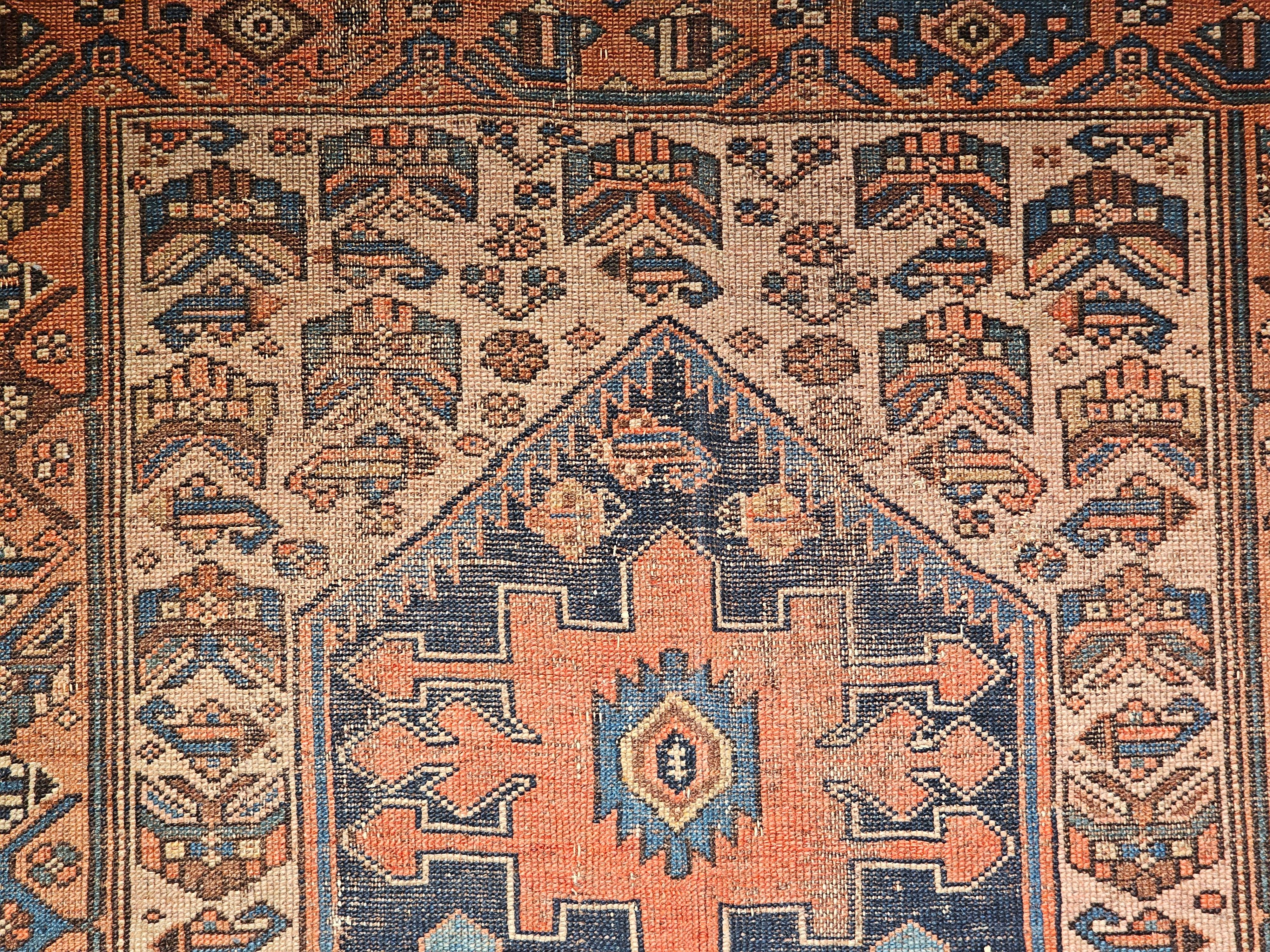 Persischer Malayer-Teppich des 19. Jahrhunderts mit geometrischem Muster in Türkis, Elfenbein und Brown im Angebot 3