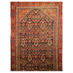 Malayer persiano del XIX secolo con motivo all over in blu navy, rosso e avorio