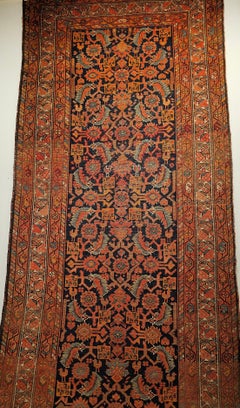 19th Century Persian Malayer Runner In Allover Geometric Pattern in Rust, Blue