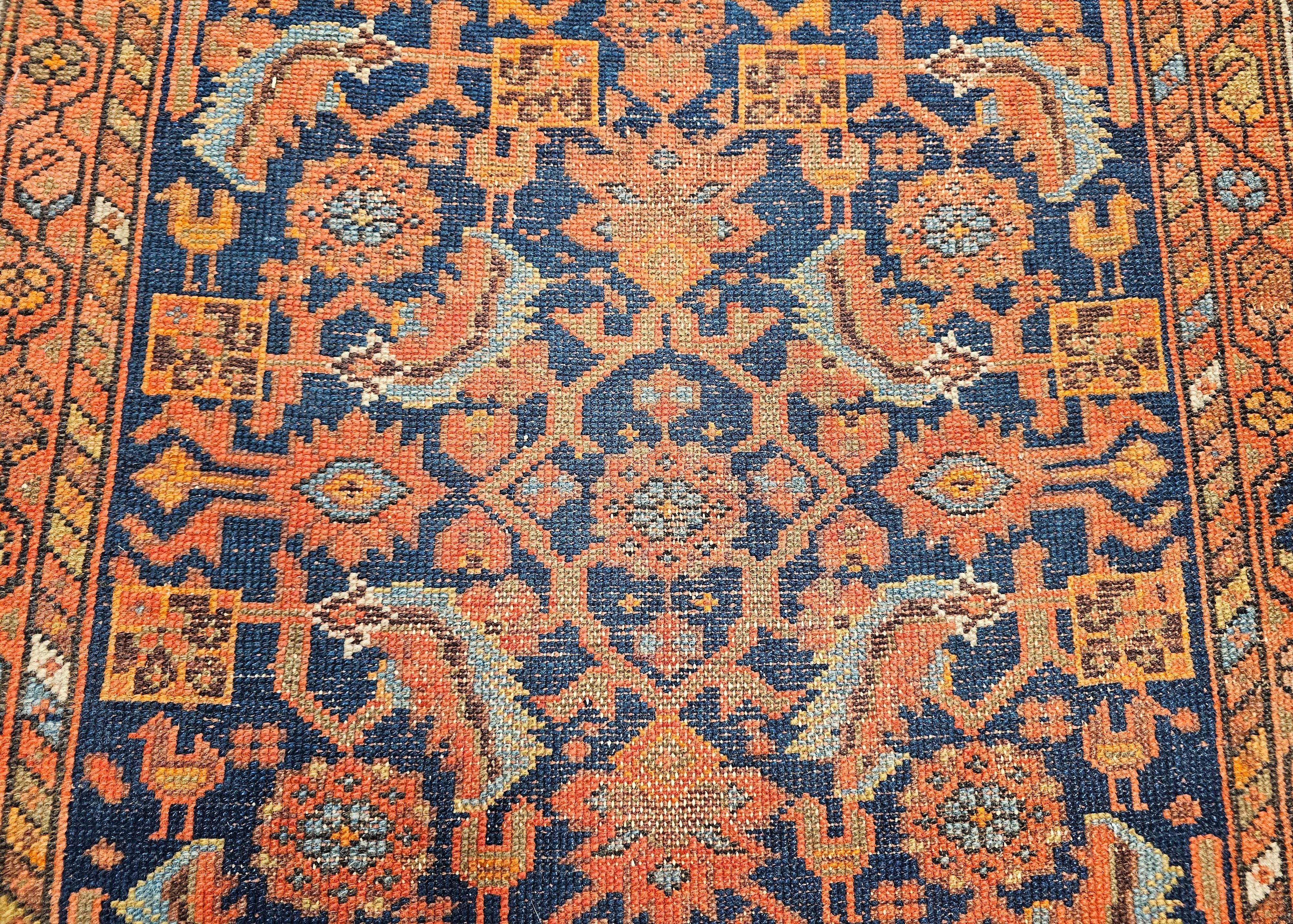 19th Century Persian Malayer Runner In Allover Geometric Pattern in Rust, Blue For Sale 3