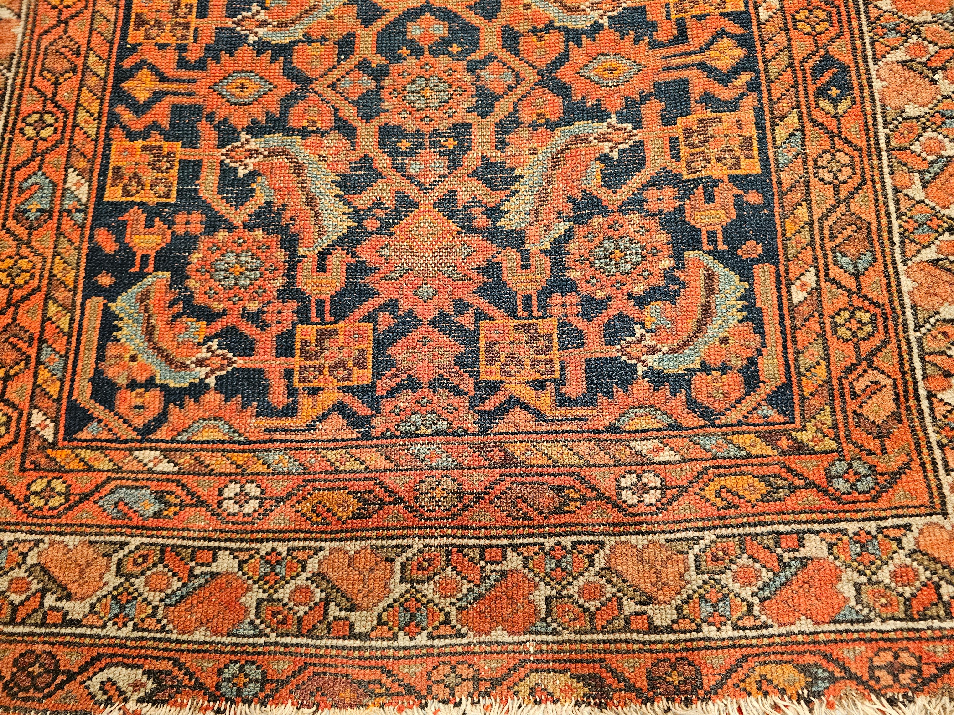 19th Century Persian Malayer Runner In Allover Geometric Pattern in Rust, Blue For Sale 4