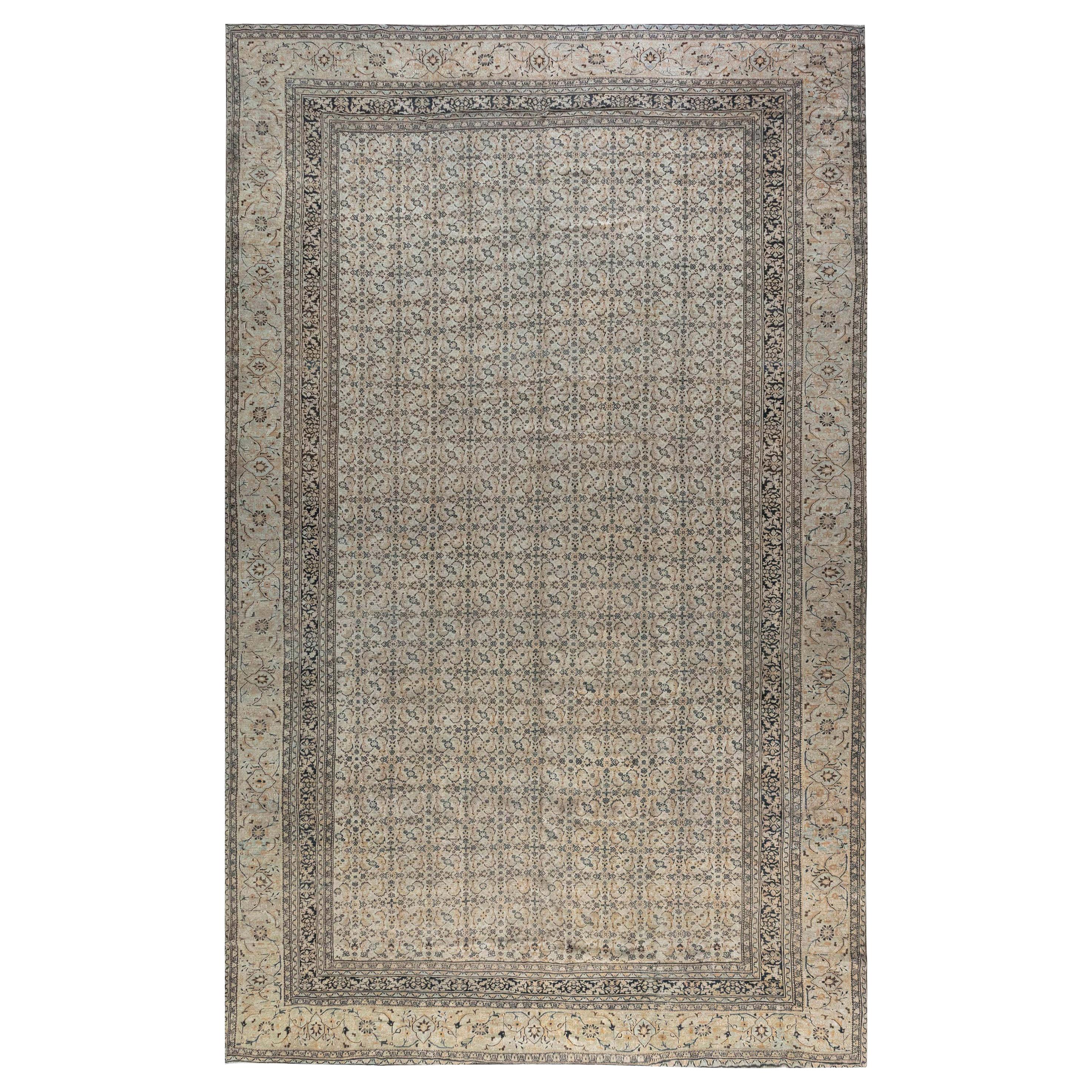 19th Century Persian Meshad Handmade Wool Carpet For Sale