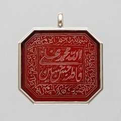 19th Century Persian Qajar Carnelian Talisman Pendant in Silver