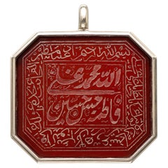 19th Century Persian Qajar Carnelian Talisman Pendant in Silver