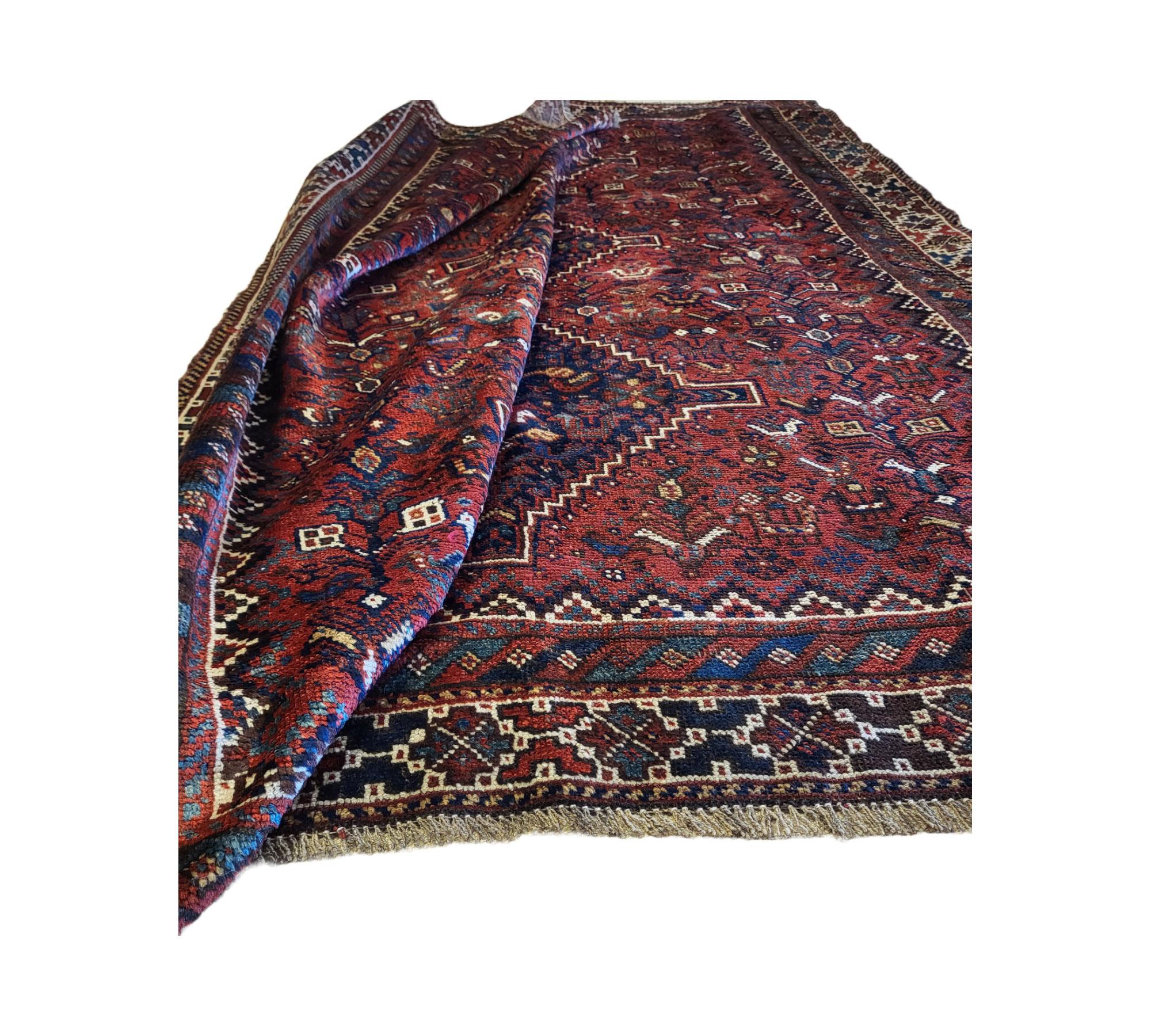 Persischer Shiraz / Qashqai aus dem 19. Jahrhundert – Nomadic-Teppich (Stammeskunst) im Angebot