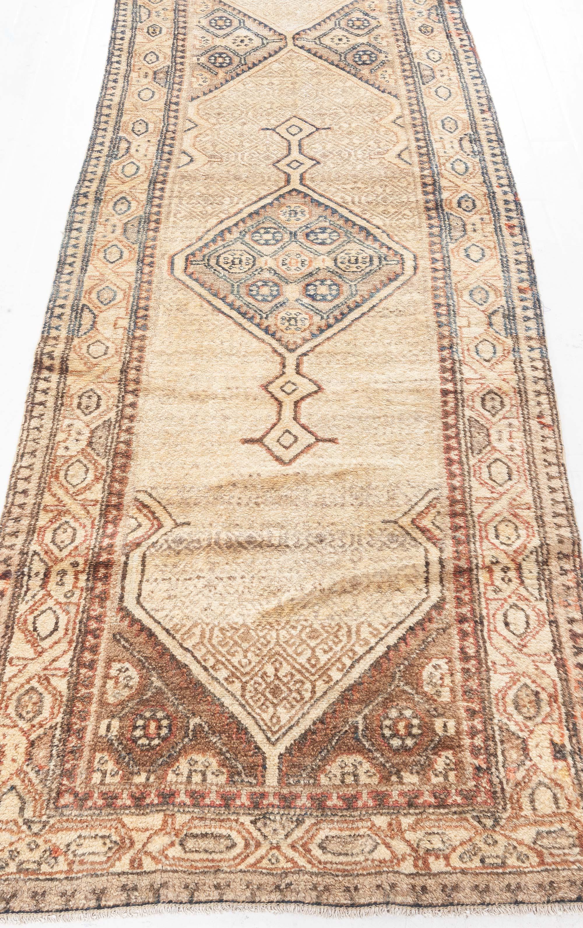 Hand-Knotted 19th Century Persian Sarab Handmade Wool Runner For Sale