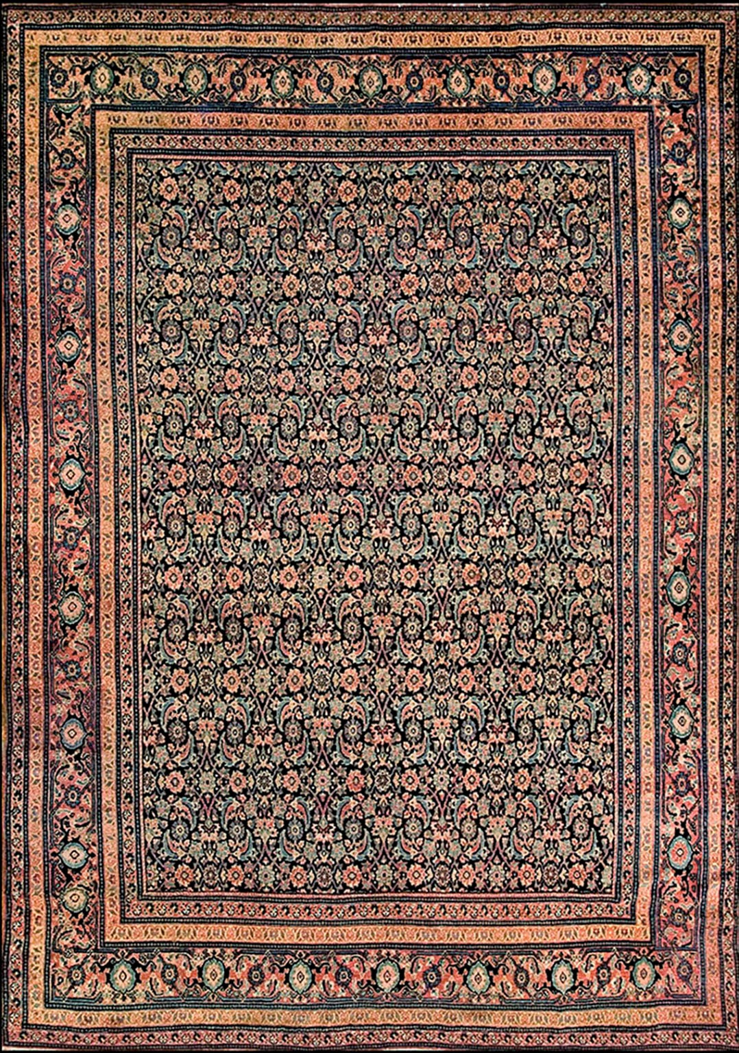 19th Century Persian Senneh Carpet ( 7'6" x 10'10" - 228 x 330 cm) For Sale