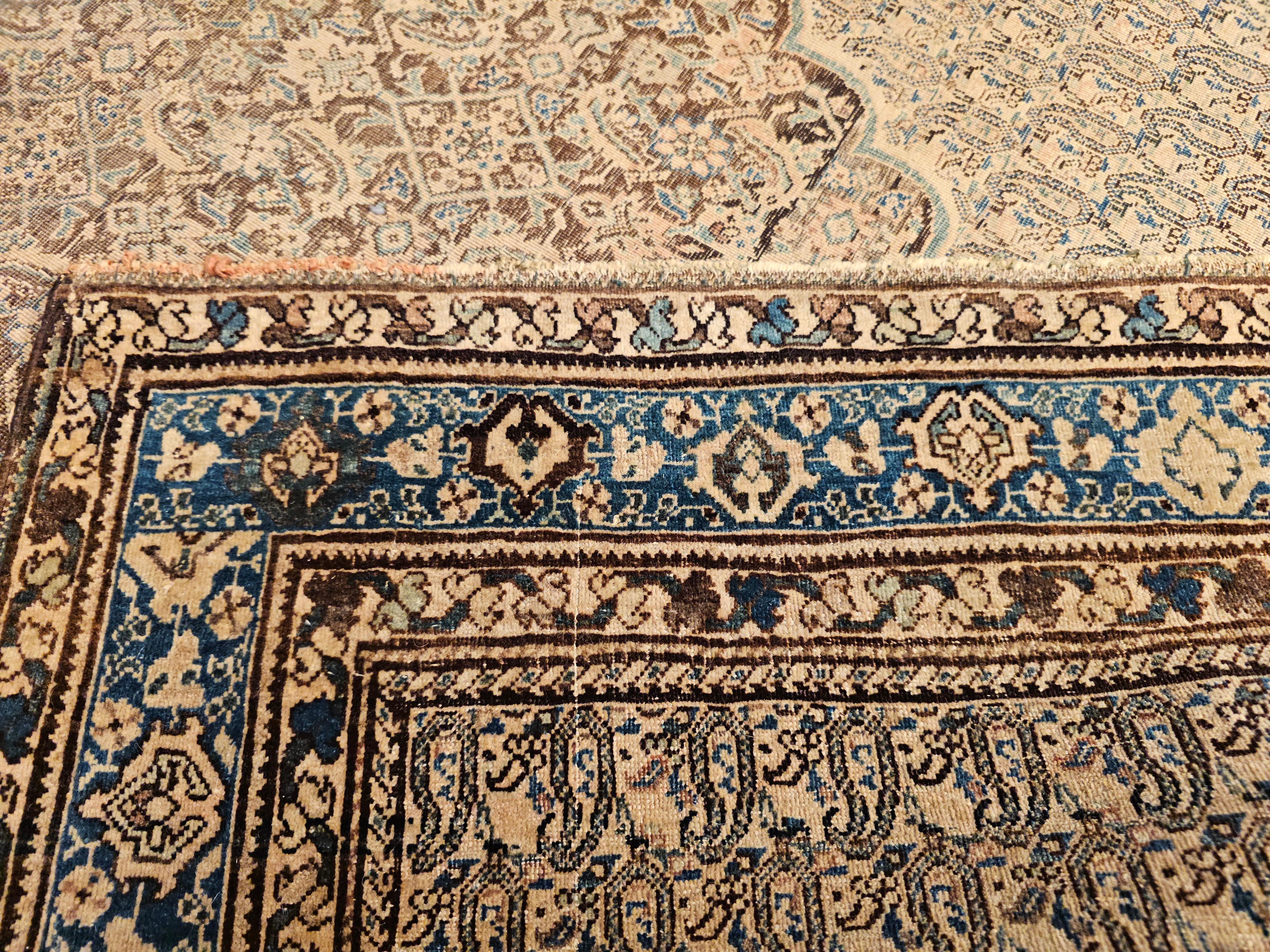 19th Century Persian Senneh in a Paisley Pattern in Chocolate and French Blue For Sale 7