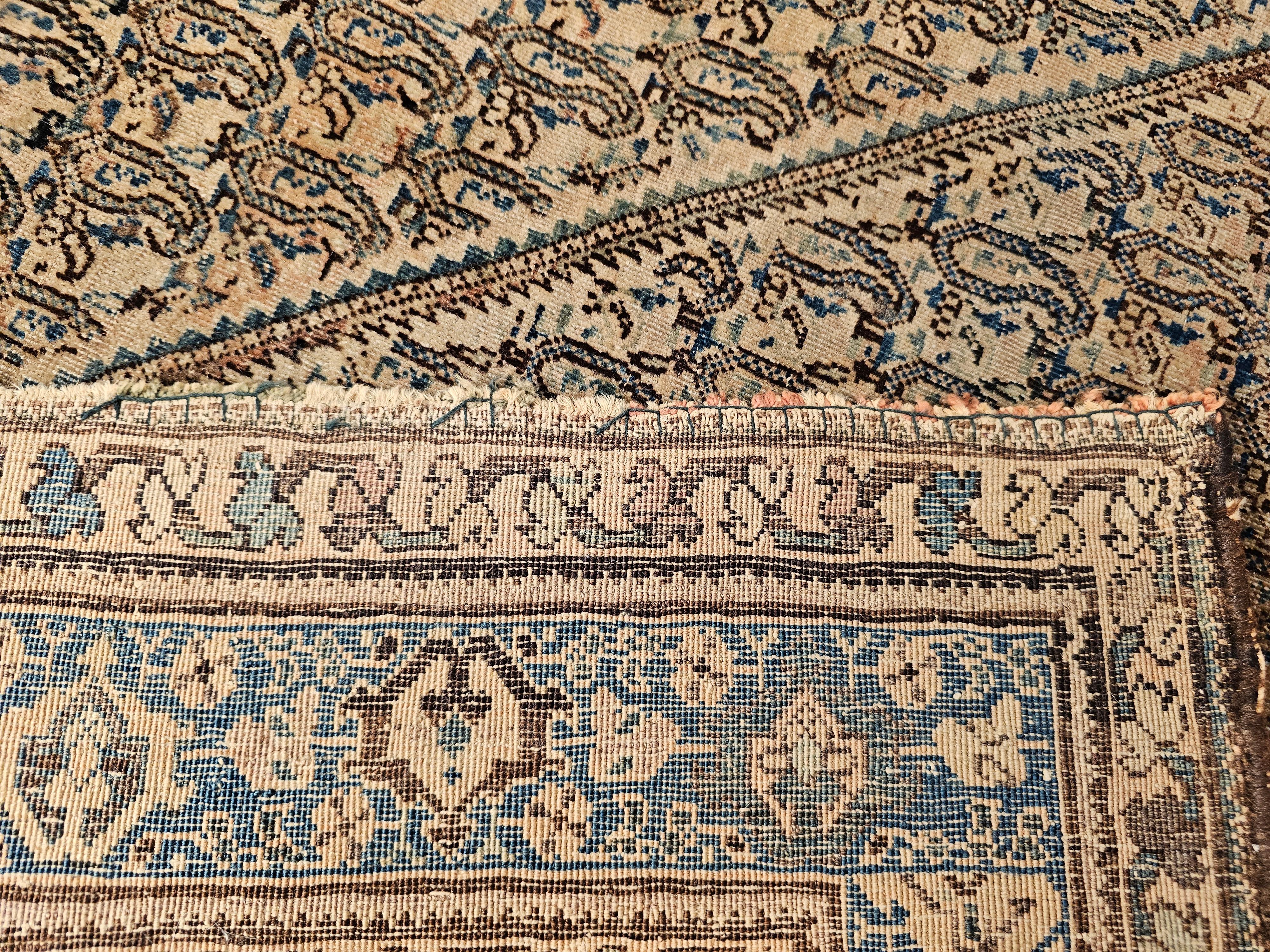 19th Century Persian Senneh in a Paisley Pattern in Chocolate and French Blue For Sale 8