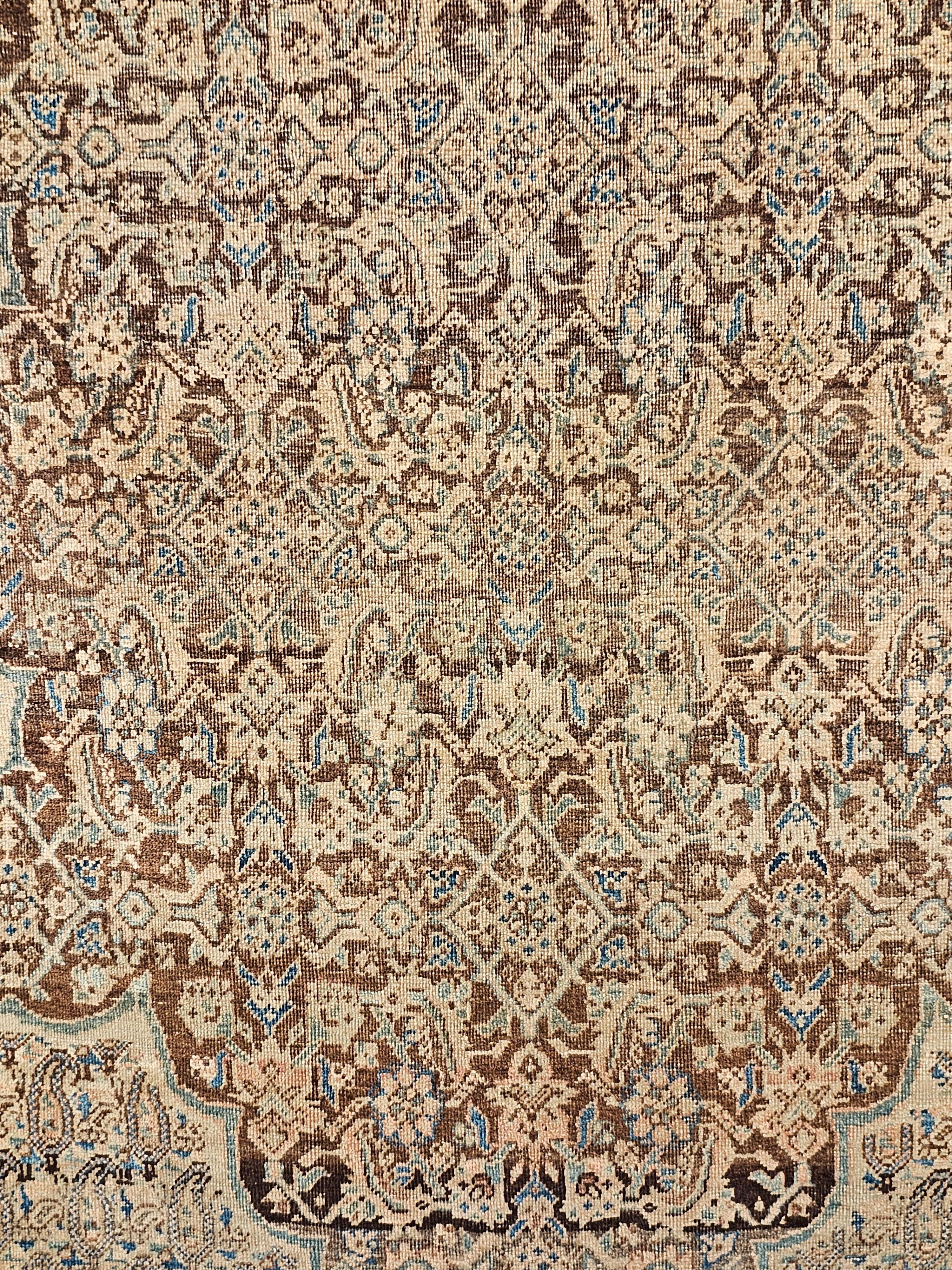 19th Century Persian Senneh in a Paisley Pattern in Chocolate and French Blue For Sale 1