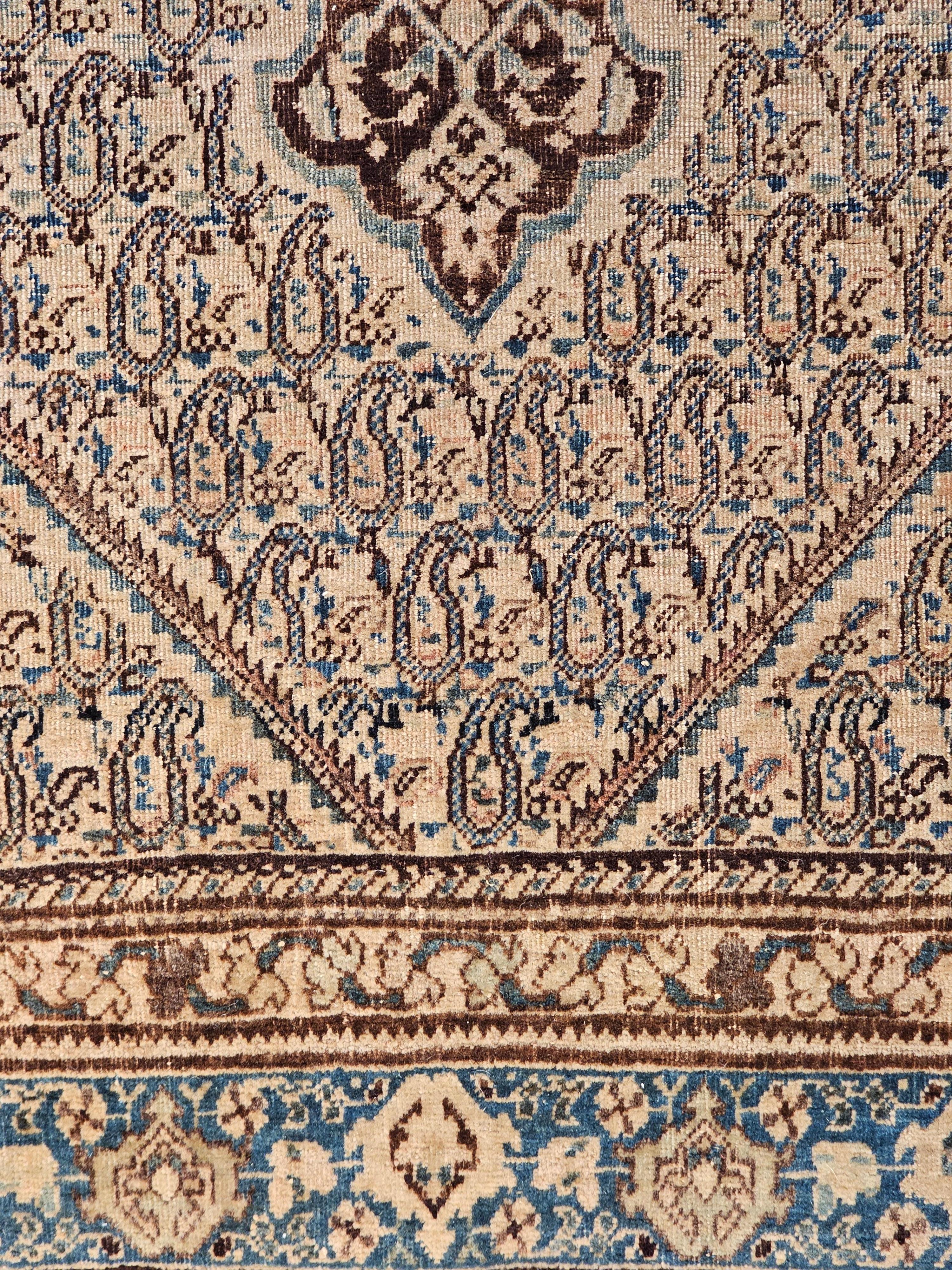 19th Century Persian Senneh in a Paisley Pattern in Chocolate and French Blue For Sale 3