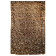 19th Century Persian Senneh in Paisley Pattern in Chocolate, Brown, French Blue