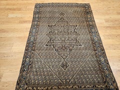Antique Persian Senneh Rug, Handwoven Wool, Paisley Design, 1850s