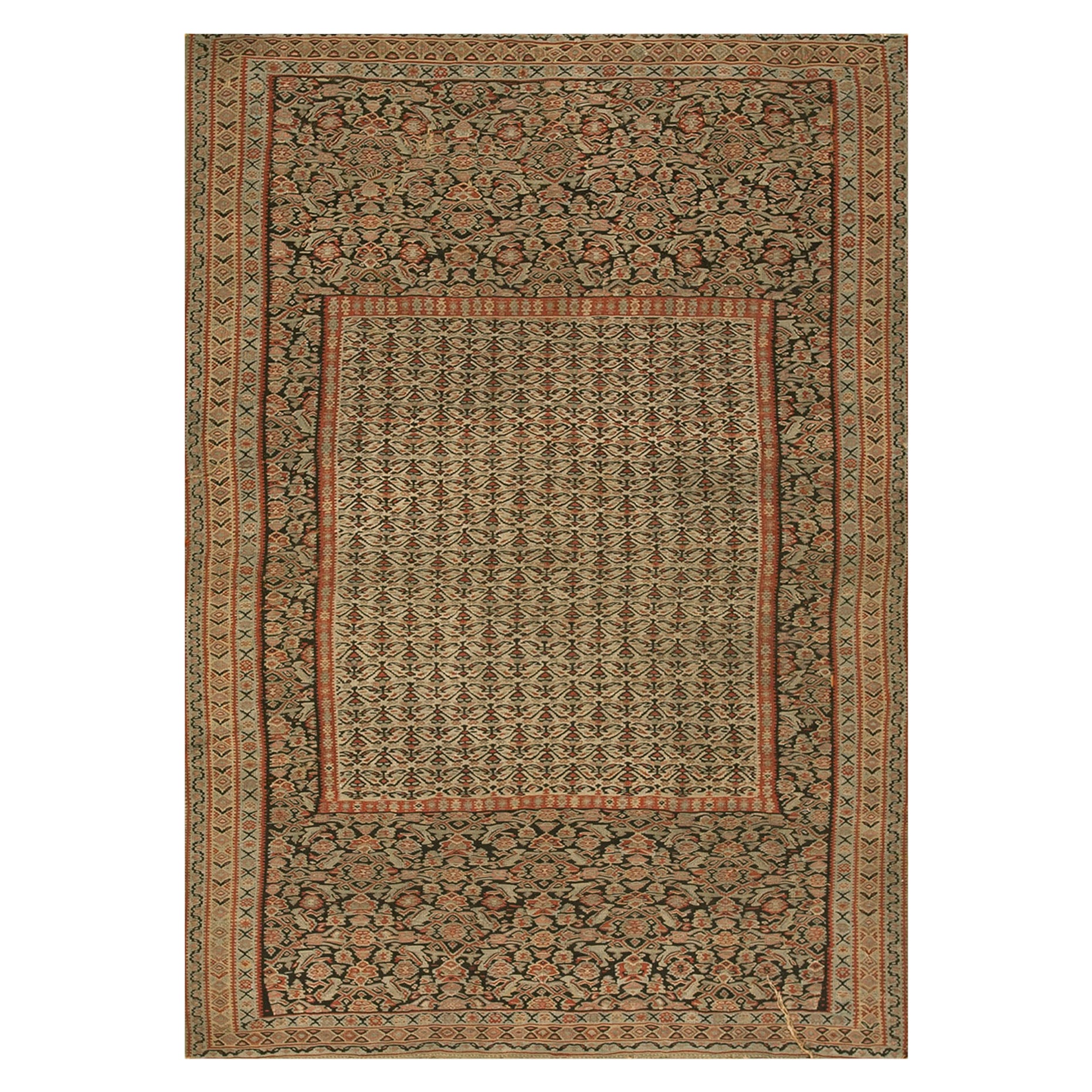 Kilim persiano Senneh del XIX secolo ( 4' 3'' x 6' 3'' - 130 x 190 cm ) in vendita