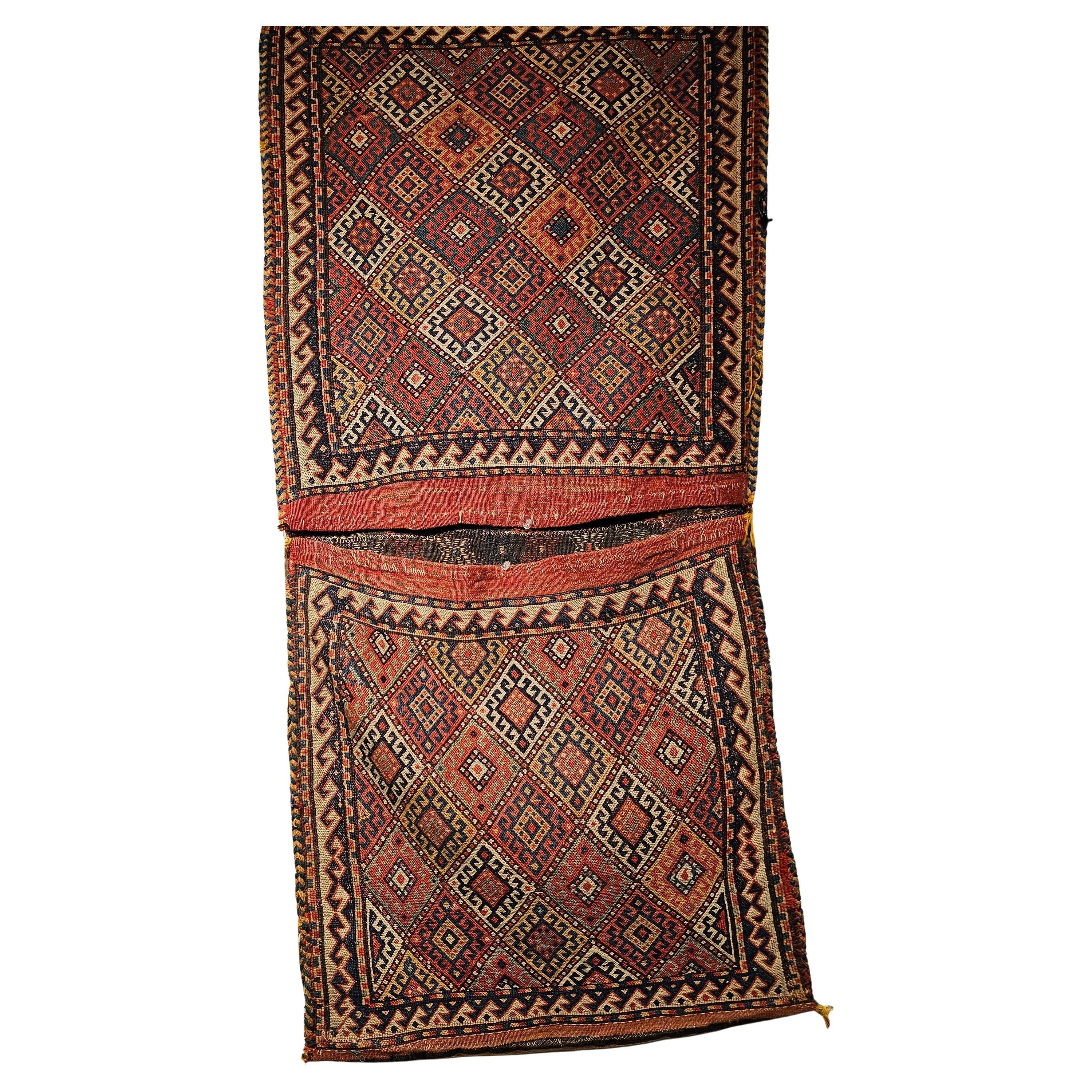 19th Century Persian Shahsavan Soumak Nomadic Double Saddlebag