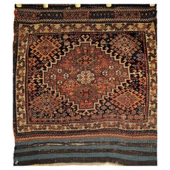 Antique 19th Century Persian Shahsavan Tribal Bag Face with Soumak Woven Designs