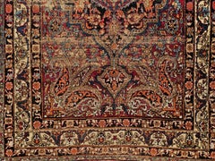 Antiker persischer Kashan-Teppich aus Seide des 19. Jahrhunderts mit Blumenmotiven in Rot, Blau