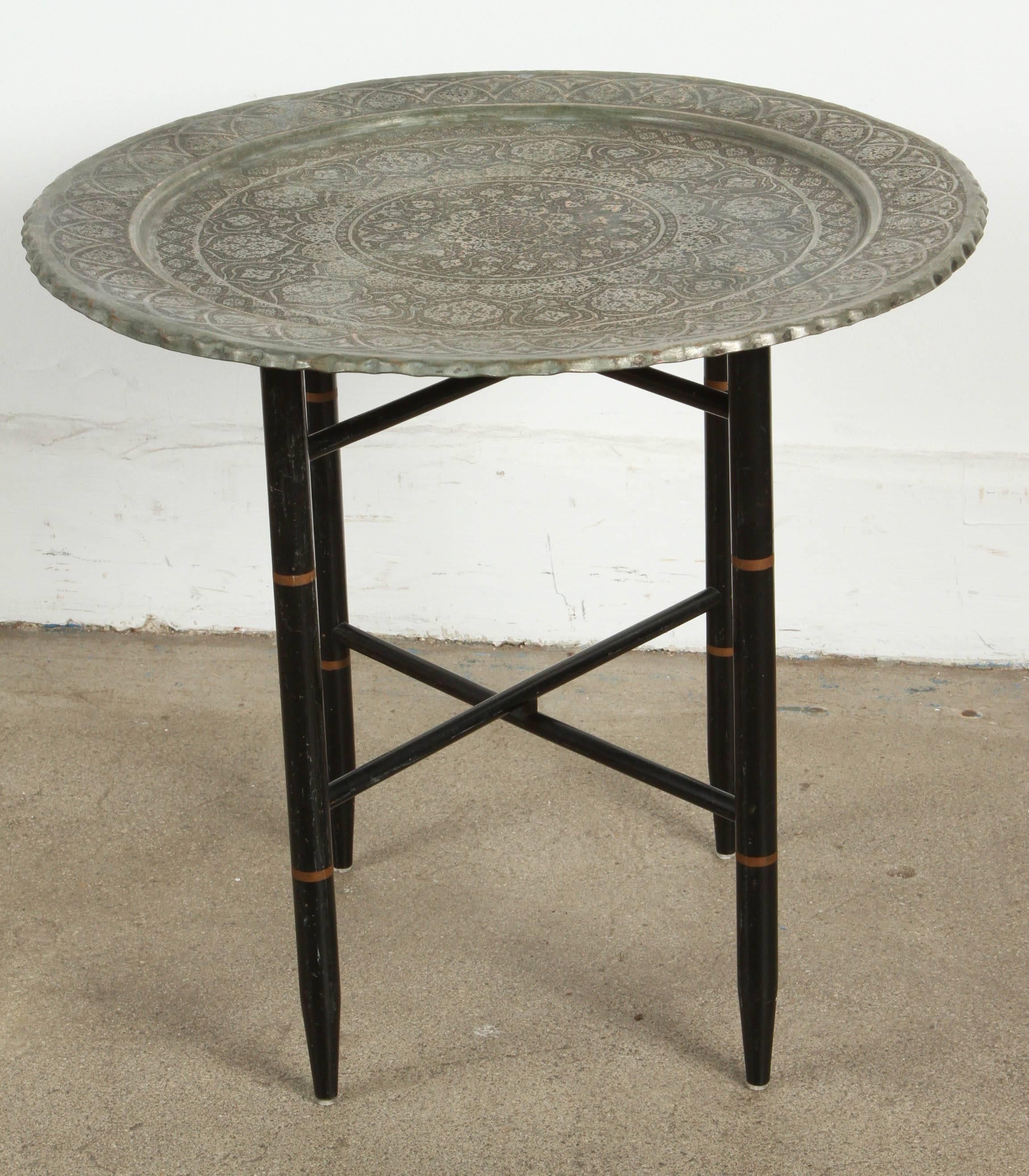 19th Century Persian Style Copper Tray Side Table For Sale 3