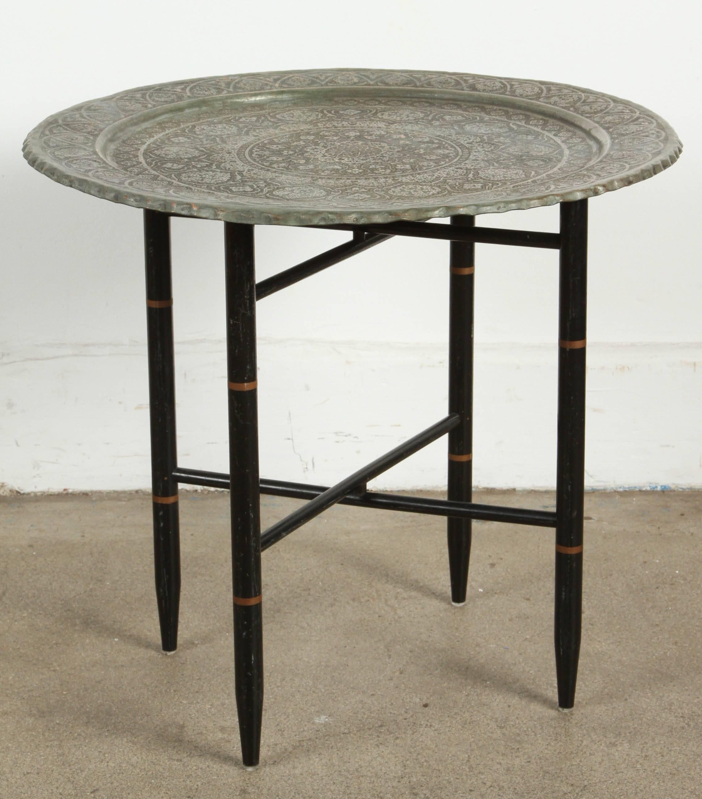 19th Century Persian Style Copper Tray Side Table For Sale 5