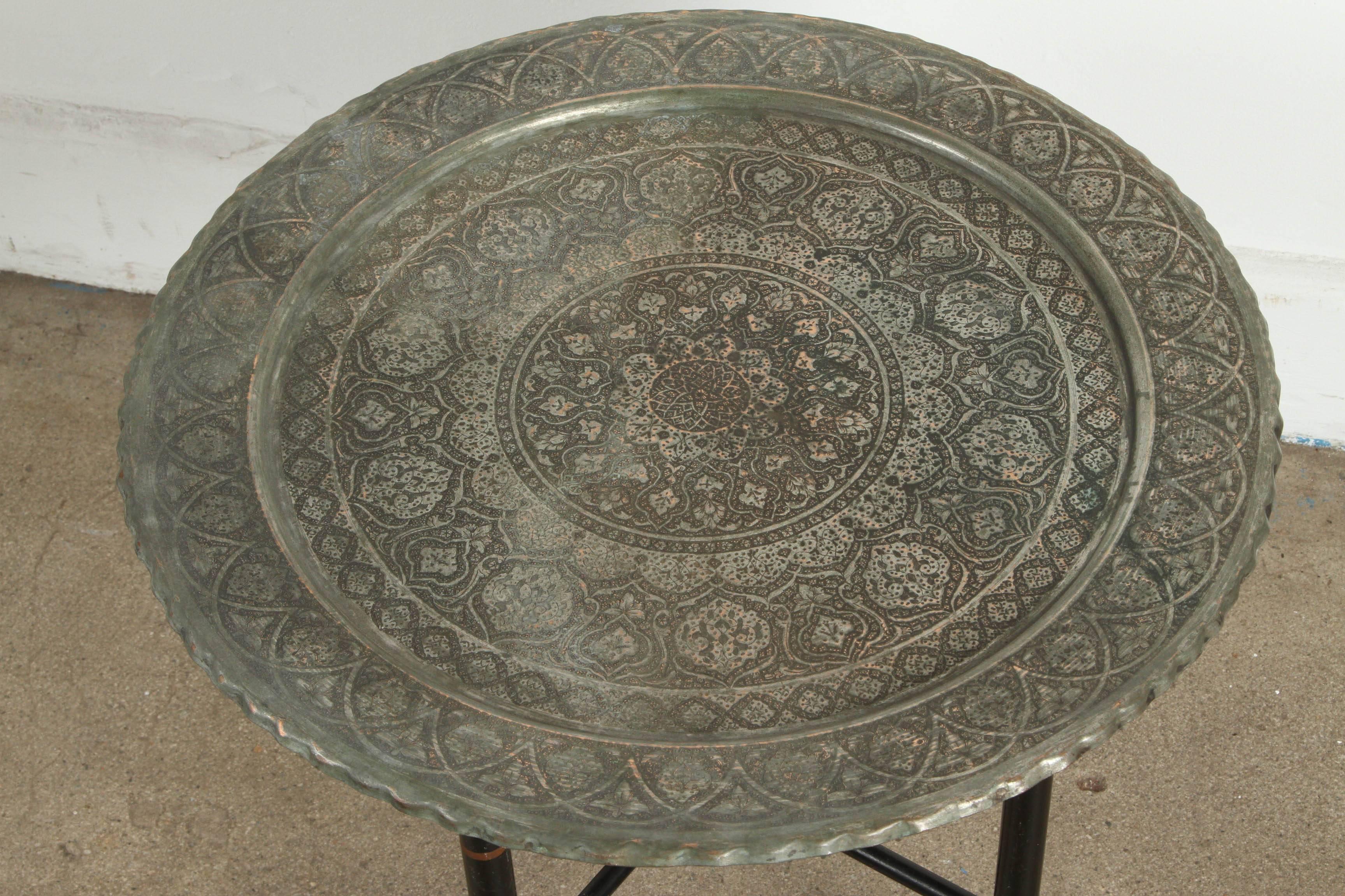 19th Century Persian Style Copper Tray Side Table For Sale 6