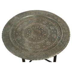 Antique Persian Qajar Tinned Copper Engraved Tray Table