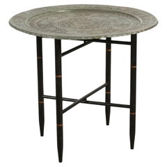 Antique Persian Qajar Tinned Copper Engraved Tray Table